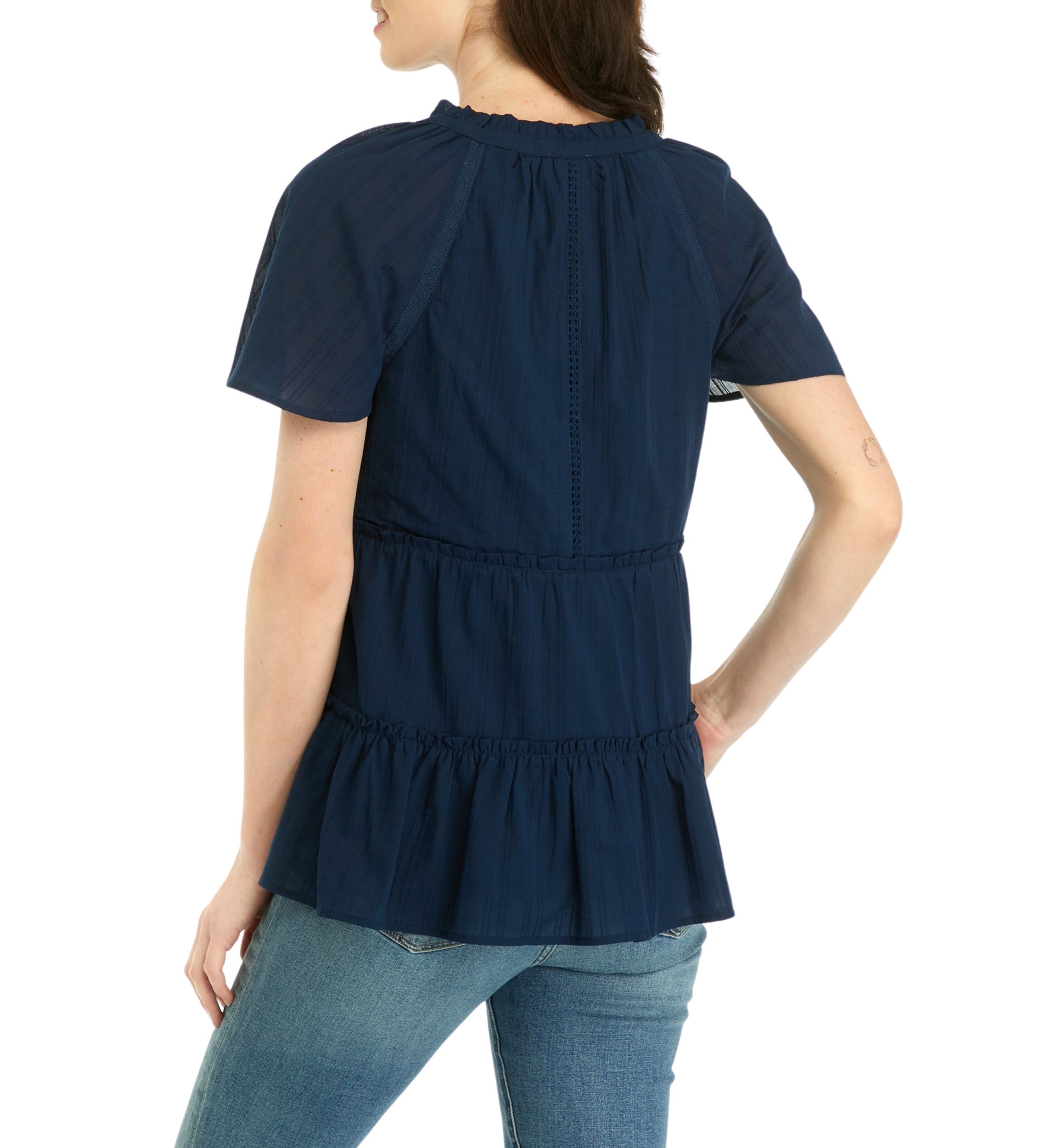 Womens Flare Sleeve Split Neck Top 