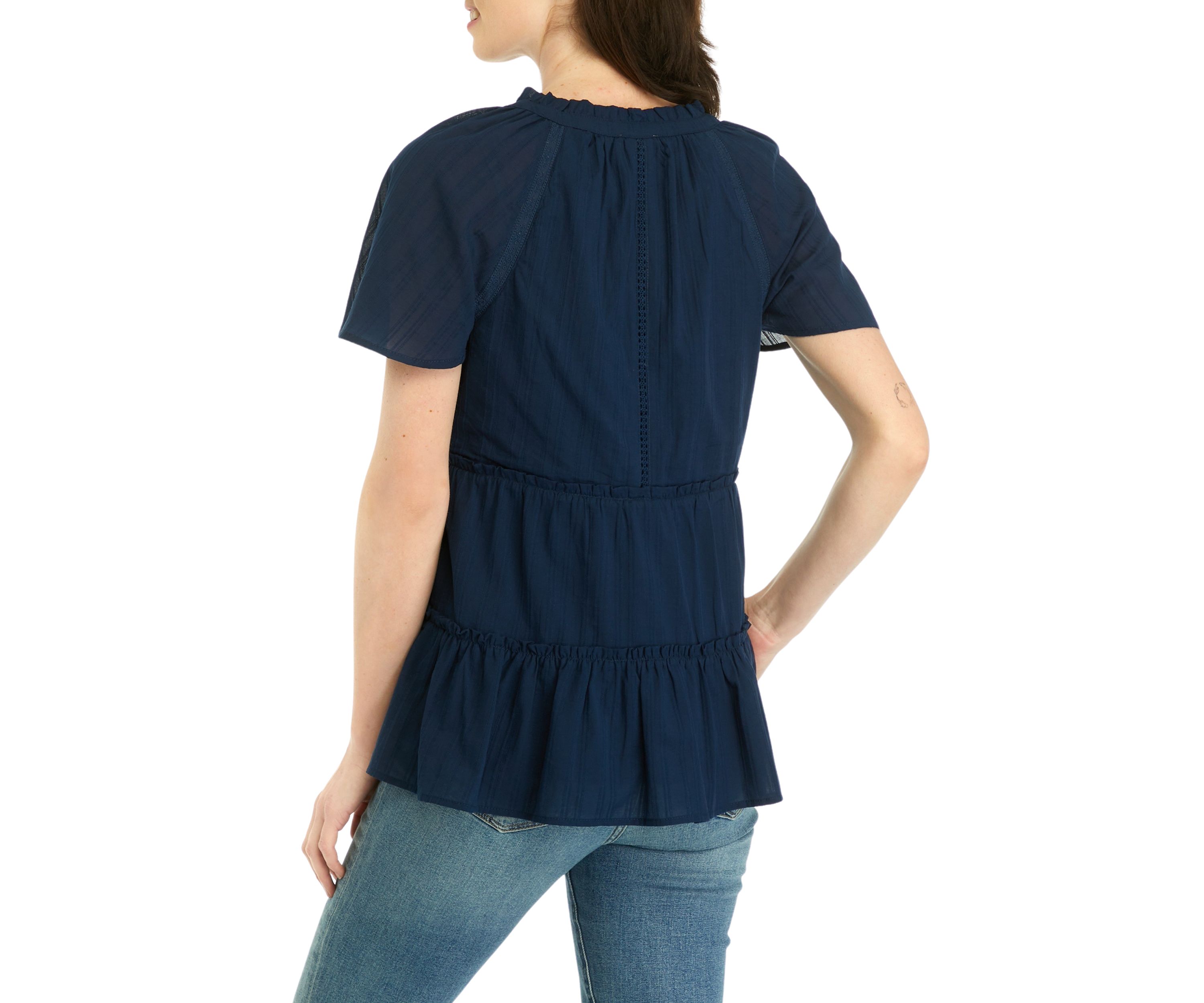 Womens Flare Sleeve Split Neck Top 