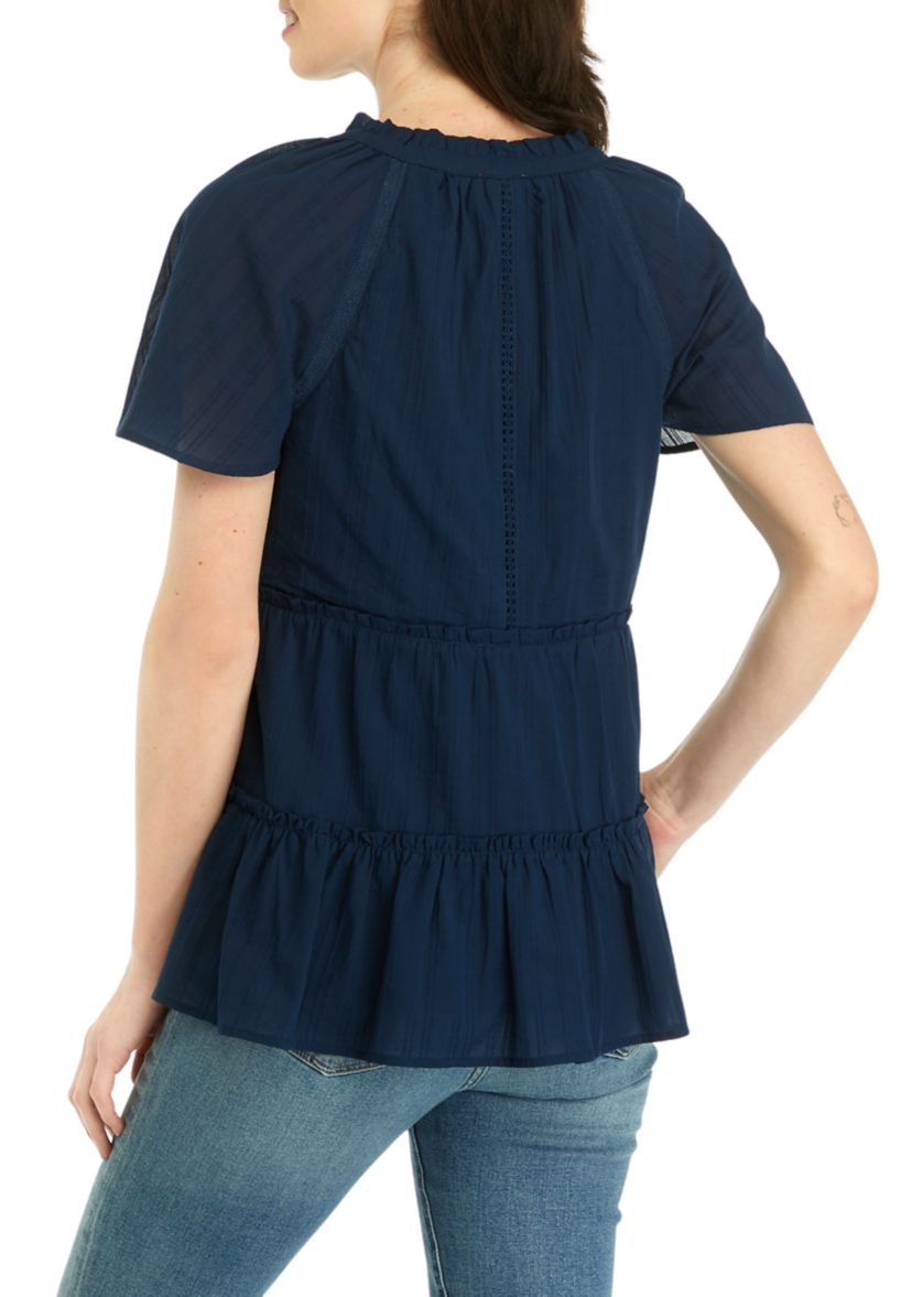 Womens Flare Sleeve Split Neck Top 