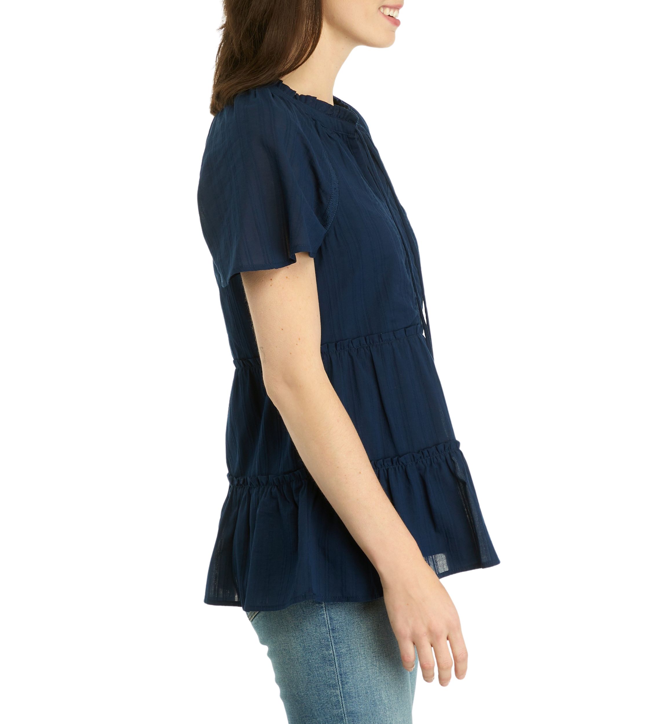 Womens Flare Sleeve Split Neck Top 
