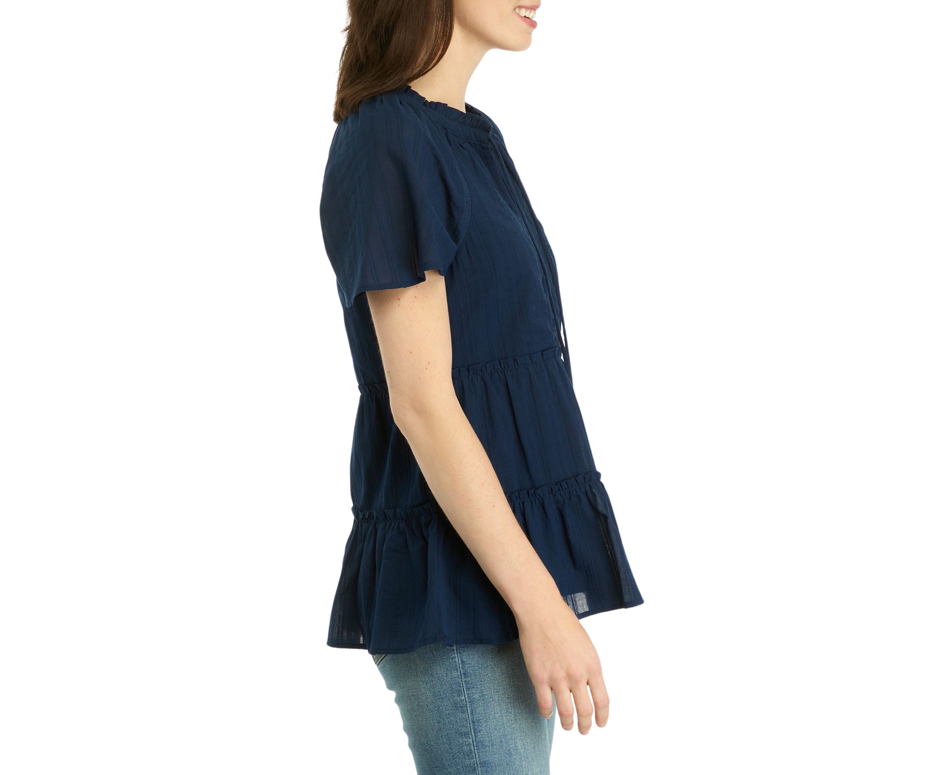 Womens Flare Sleeve Split Neck Top 