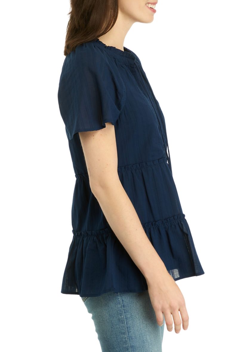 Womens Flare Sleeve Split Neck Top 