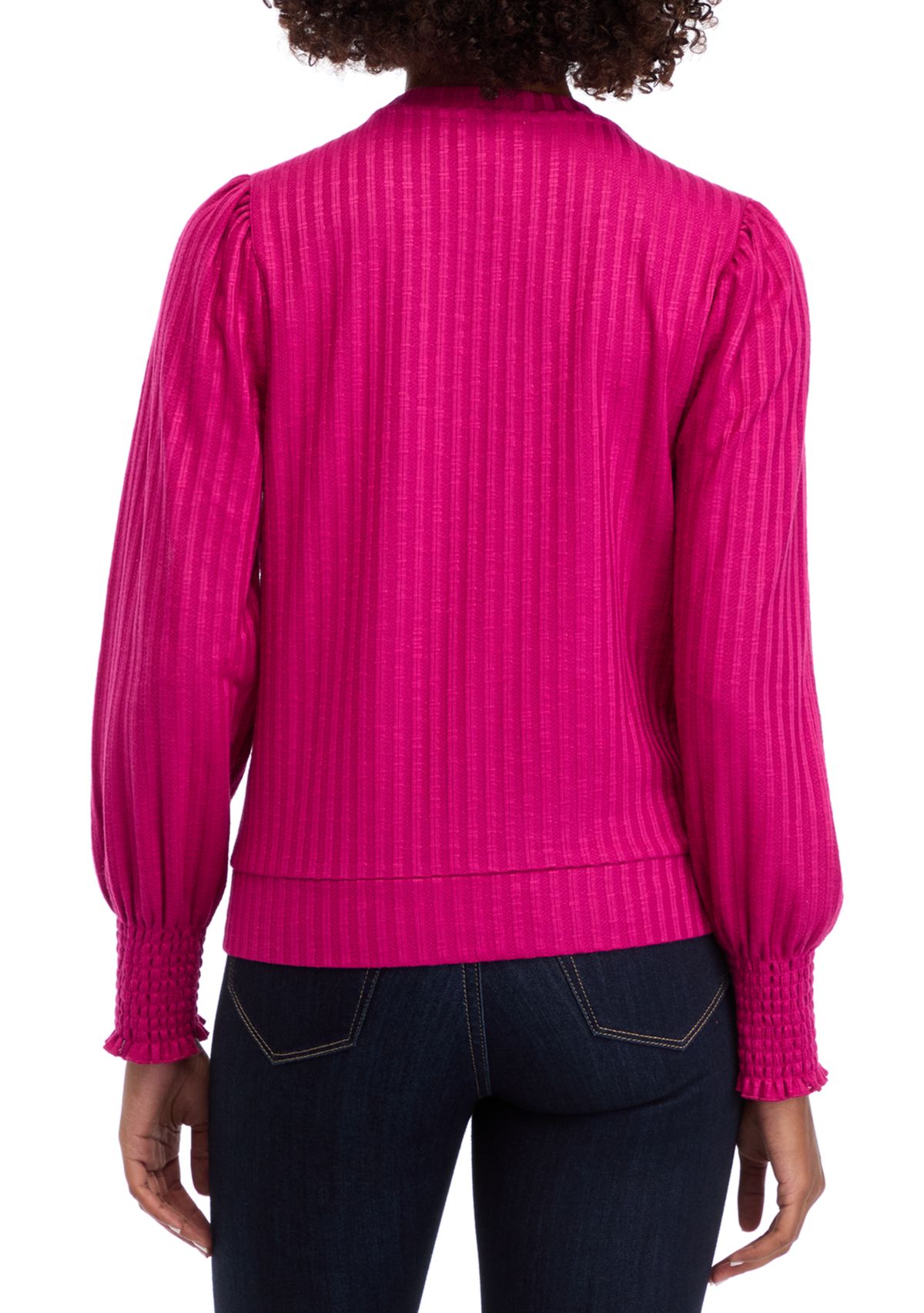 Womens Long Sleeve Smocked Cuff Ribbed Top 