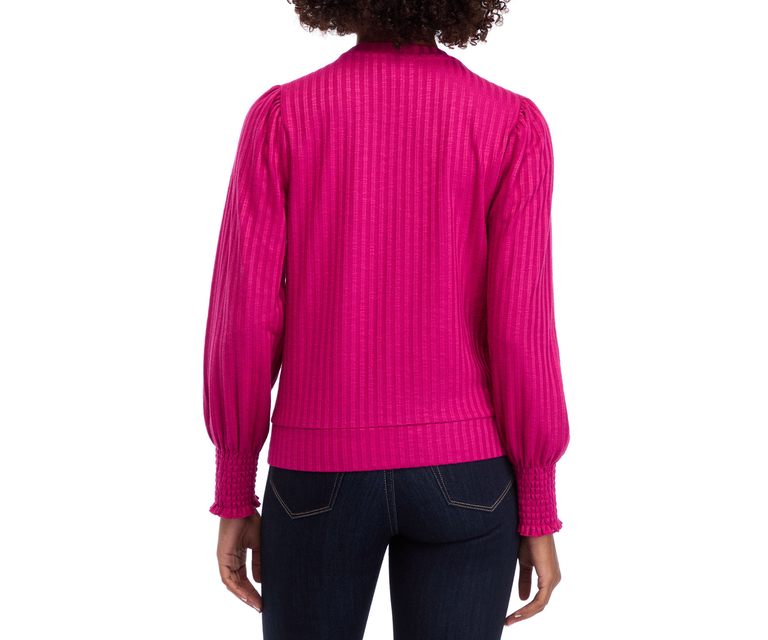 Womens Long Sleeve Smocked Cuff Ribbed Top 