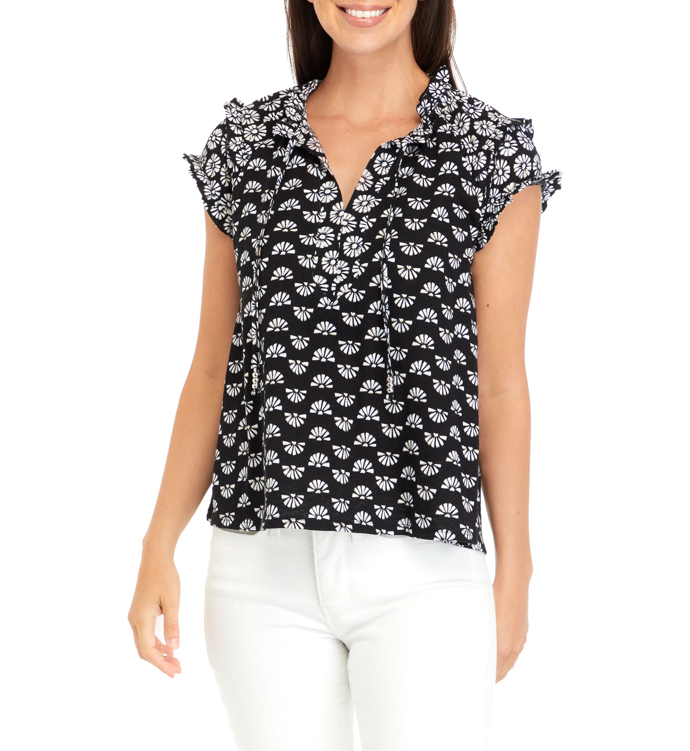 Womens Twin Printed Peasant Top