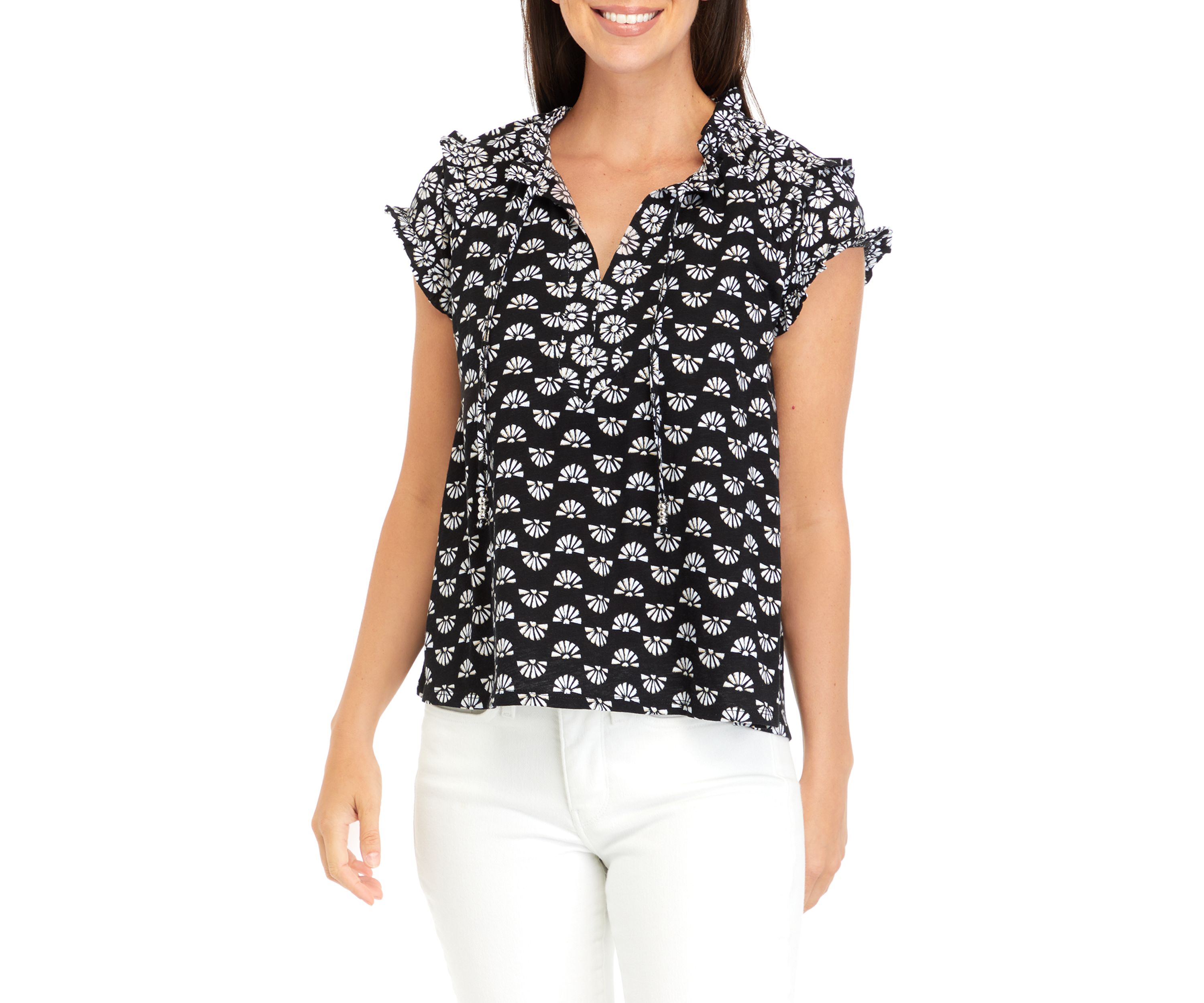 Womens Twin Printed Peasant Top