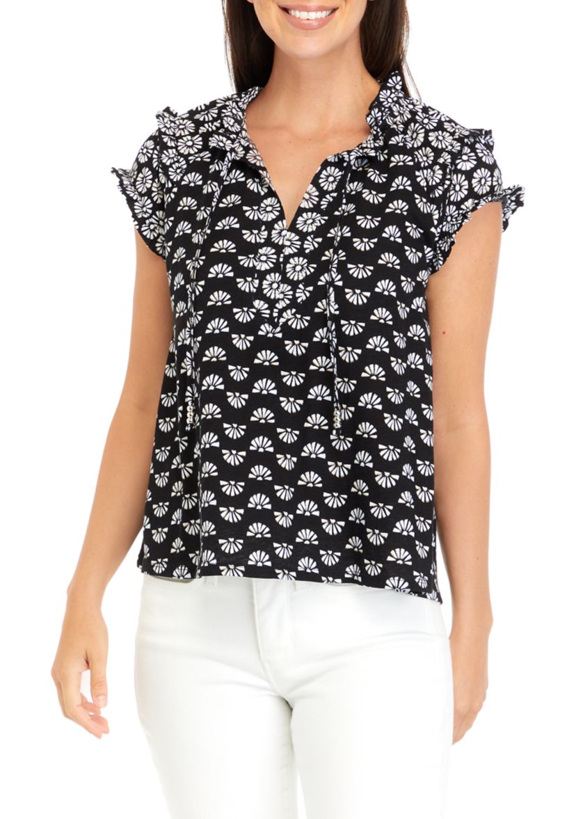Womens Twin Printed Peasant Top