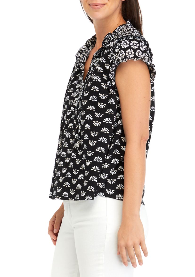 Womens Twin Printed Peasant Top