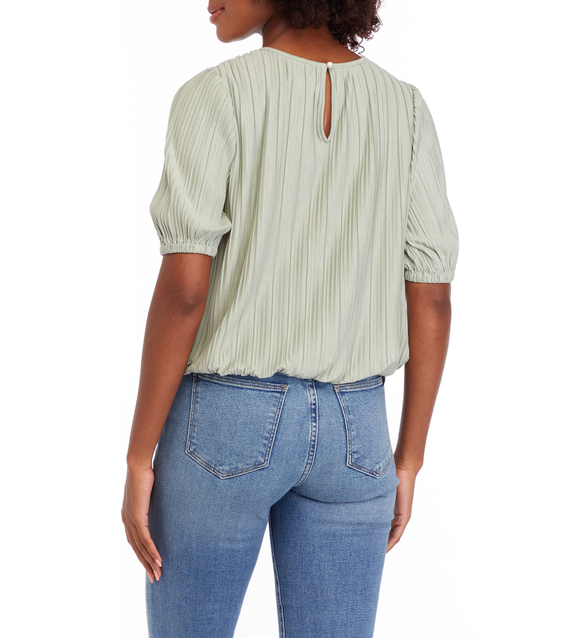 Womens Puff Sleeve Bubble Hem Top