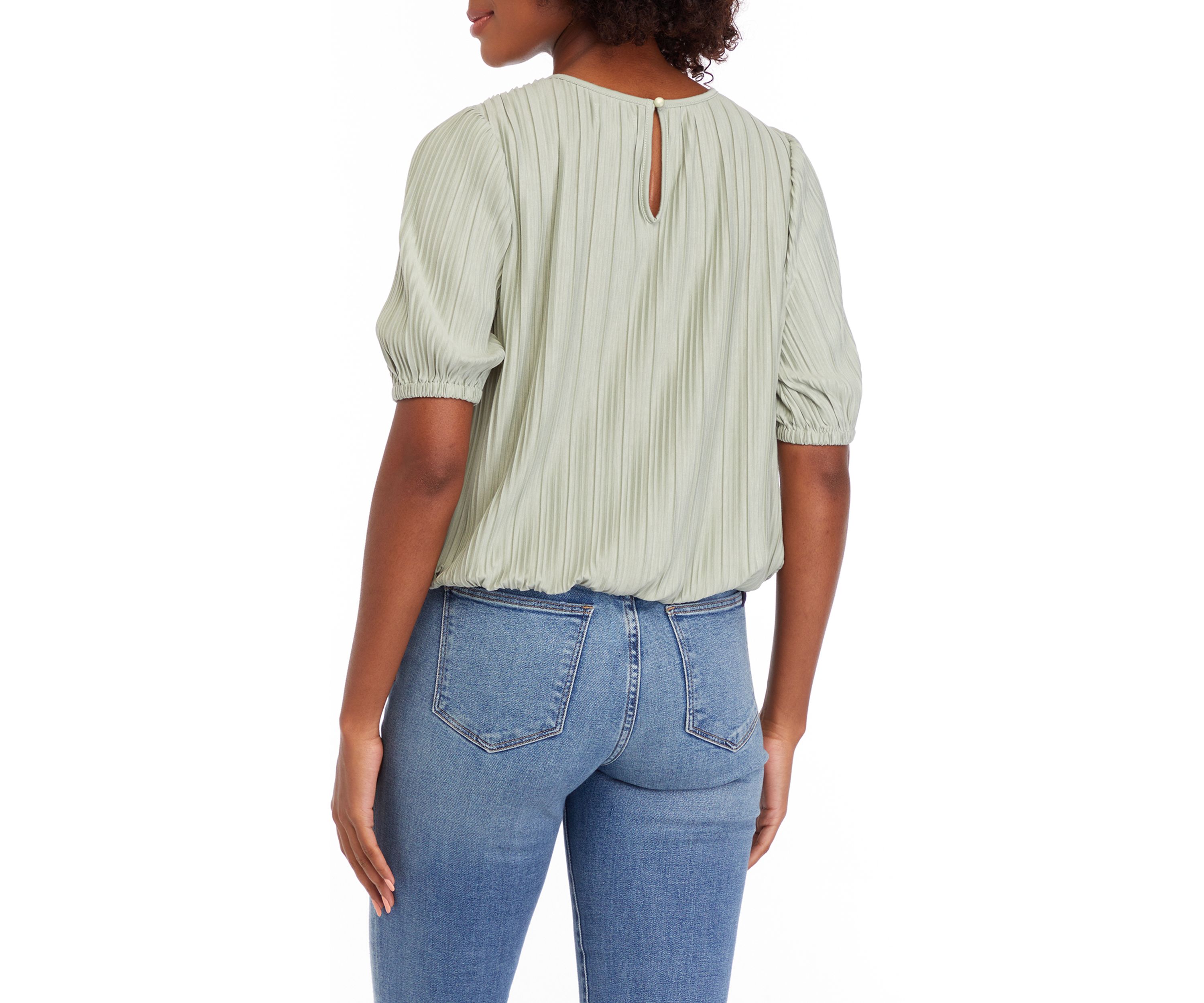 Womens Puff Sleeve Bubble Hem Top