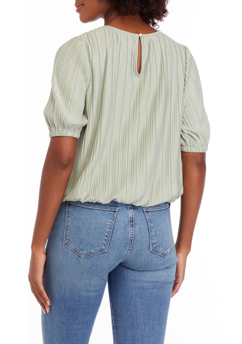 Womens Puff Sleeve Bubble Hem Top