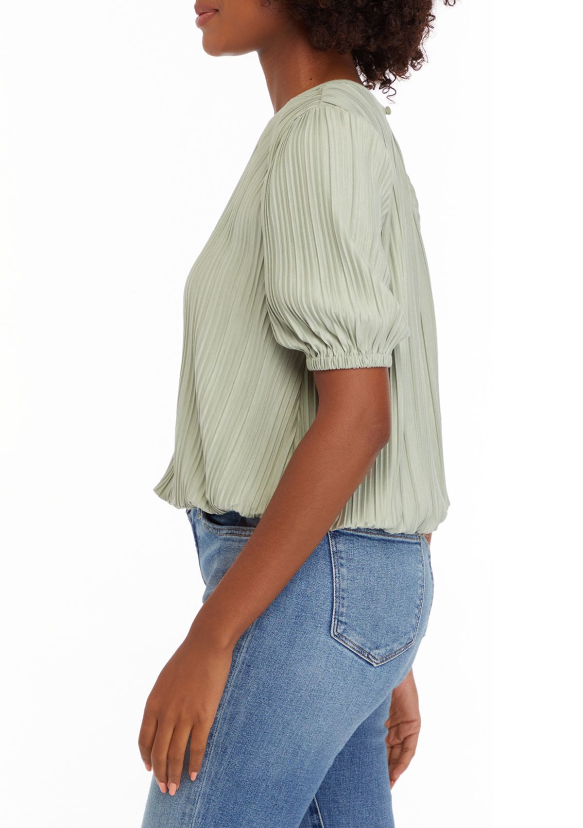 Womens Puff Sleeve Bubble Hem Top