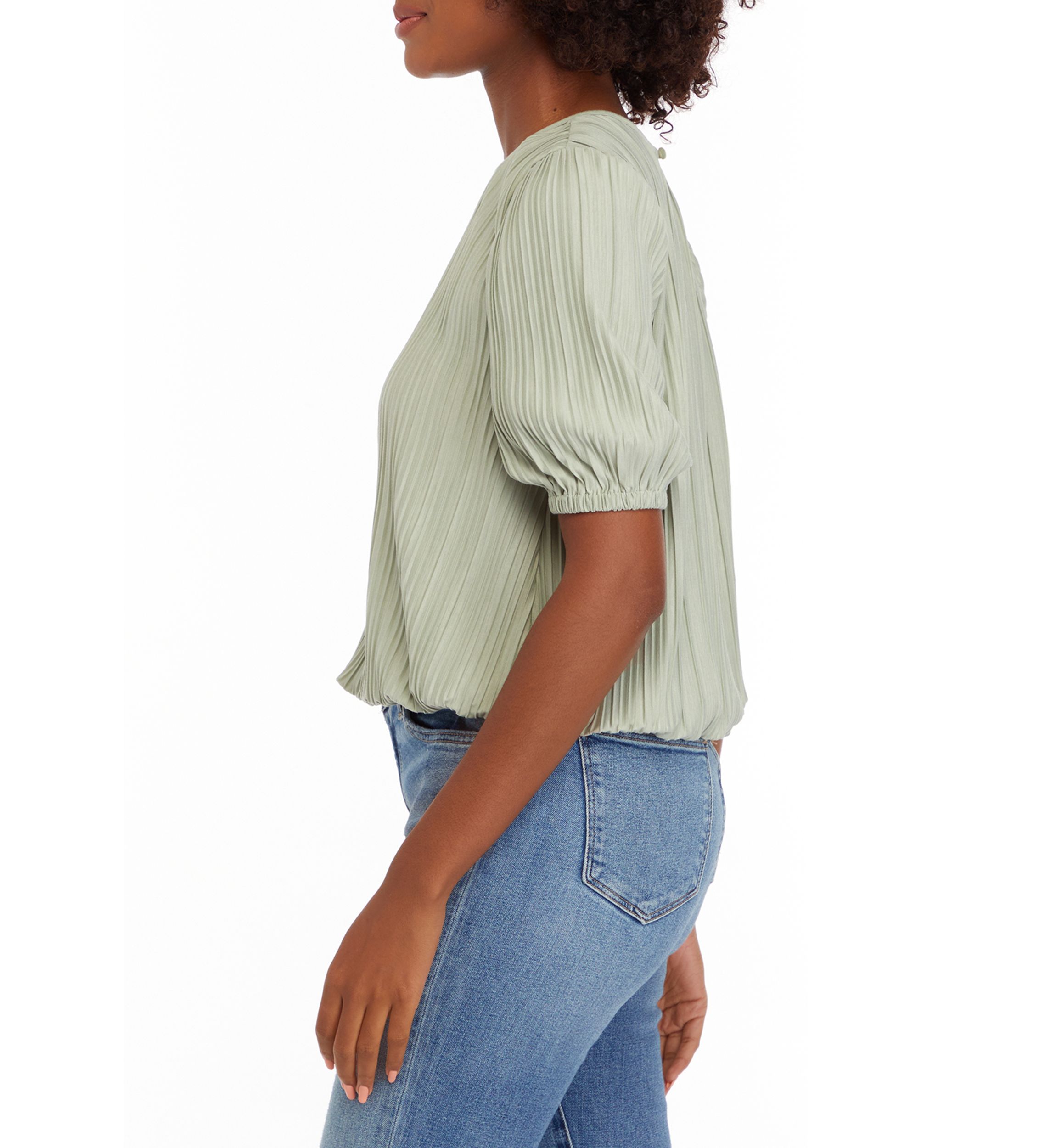 Womens Puff Sleeve Bubble Hem Top