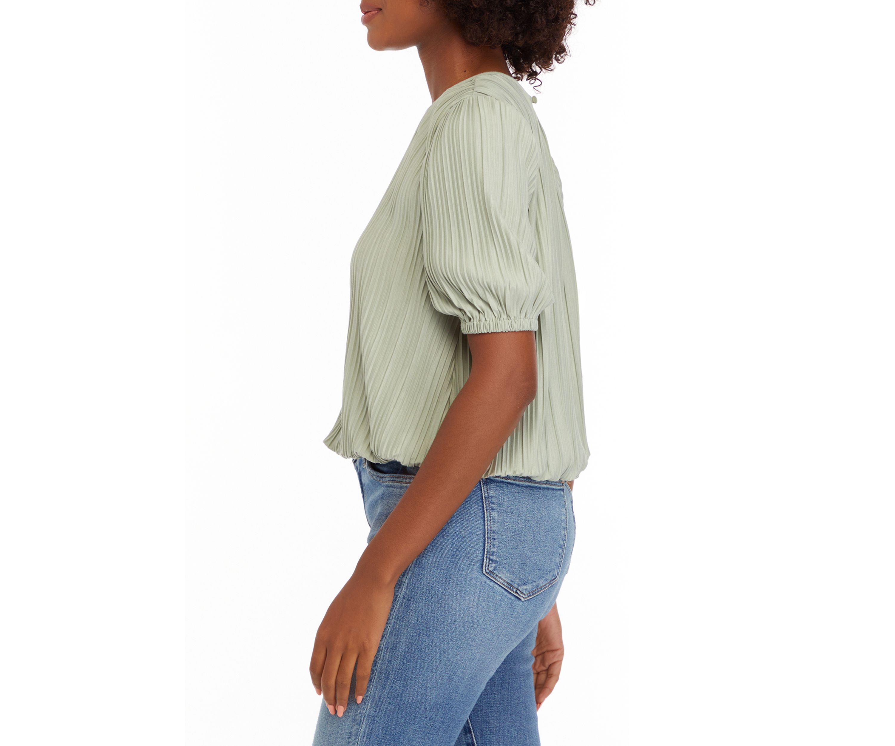 Womens Puff Sleeve Bubble Hem Top