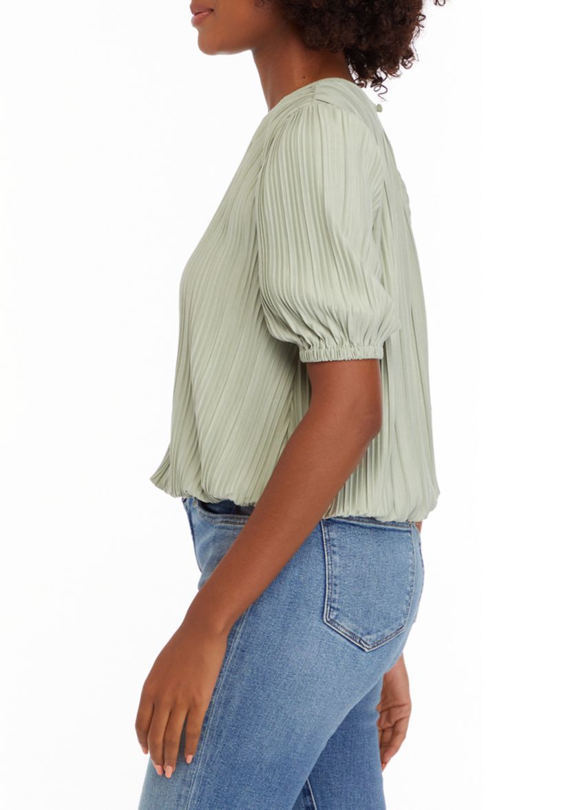 Womens Puff Sleeve Bubble Hem Top
