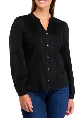 Wonderly Women's Micro Suede Button Down Cardigan, Black, Small