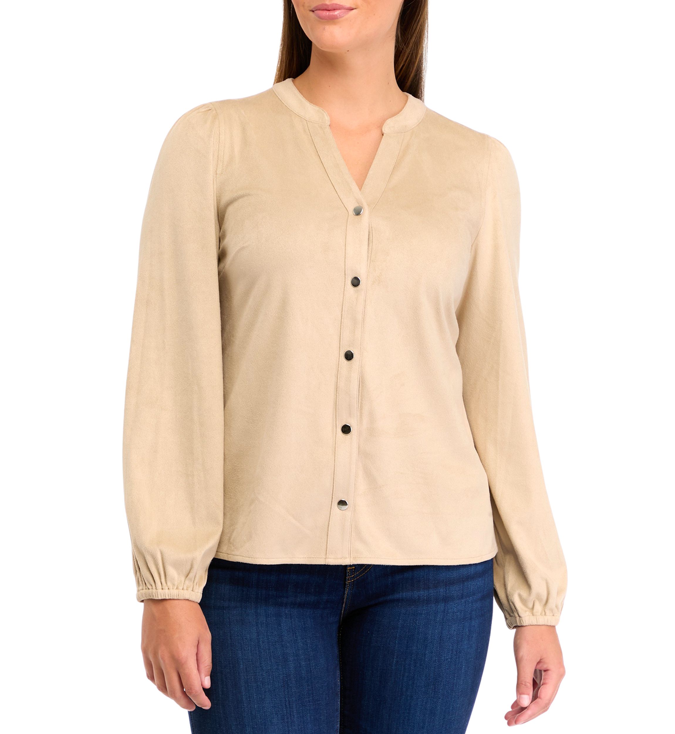 Womens Micro Suede Button Down Cardigan
