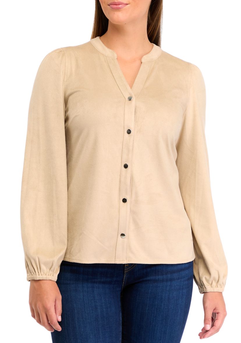 Womens Micro Suede Button Down Cardigan