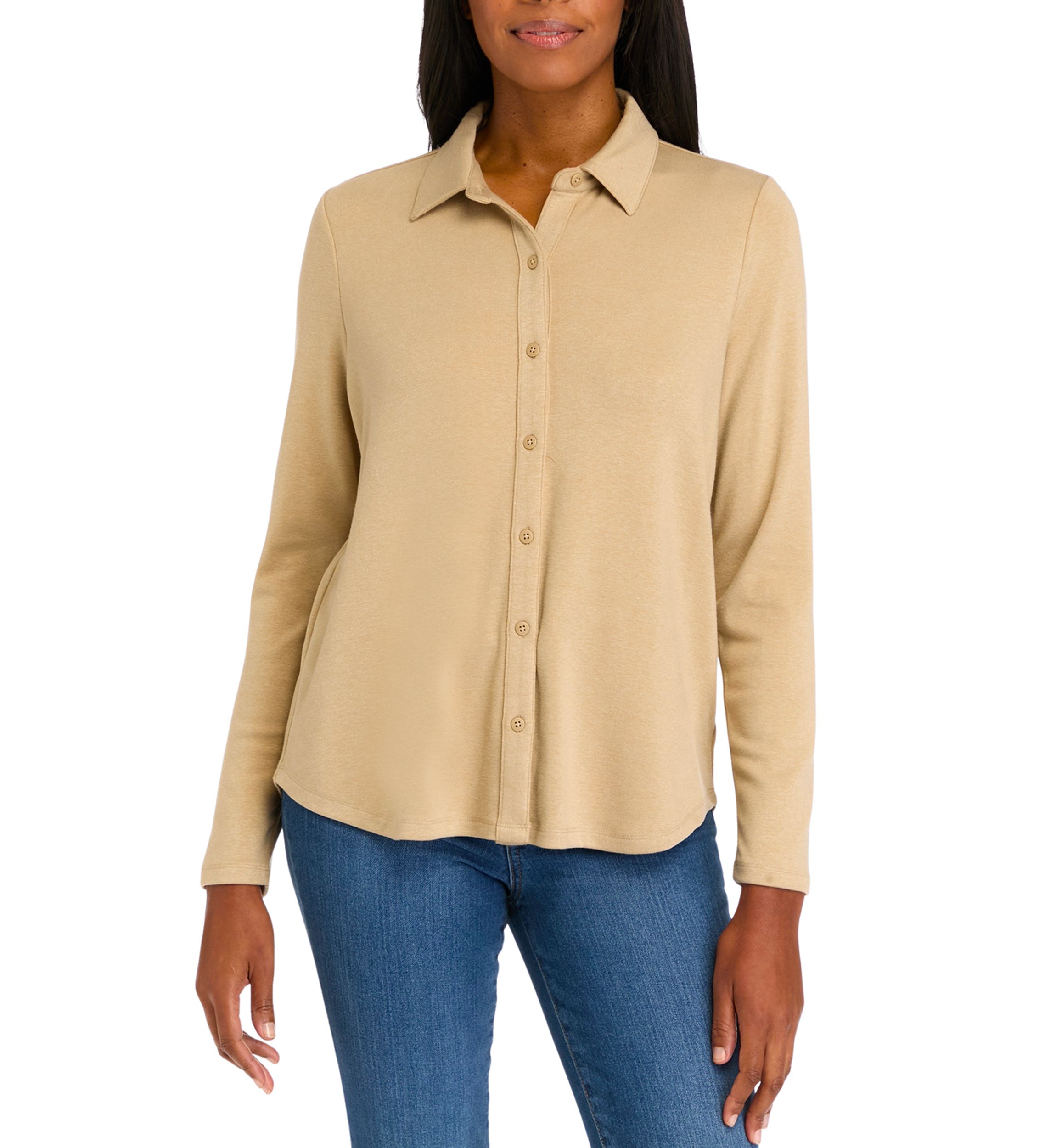 Womens Long Sleeve Knit Button Down Shirt
