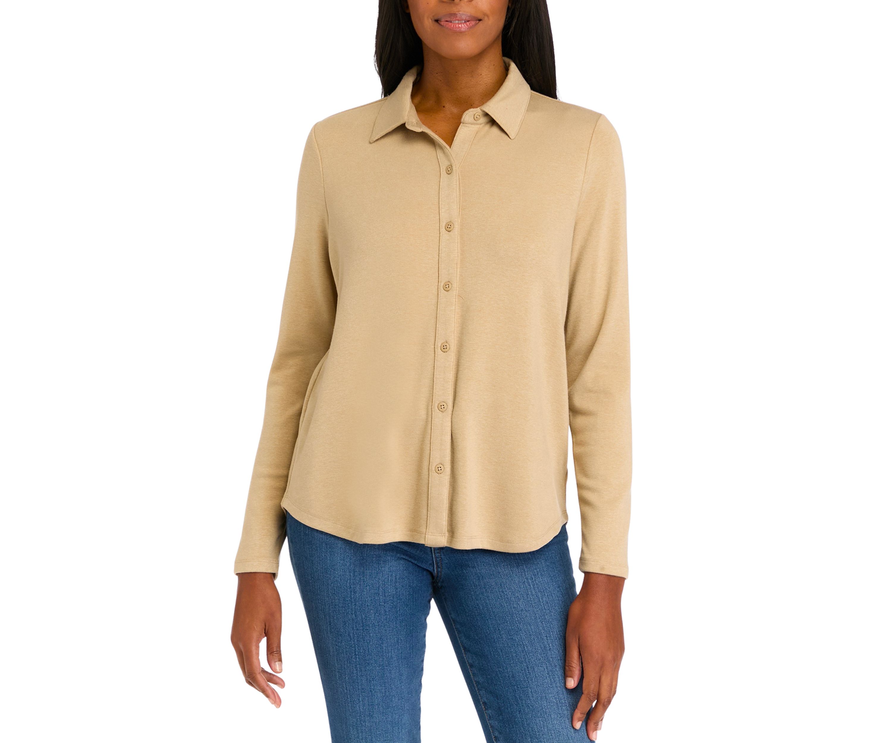 Womens Long Sleeve Knit Button Down Shirt