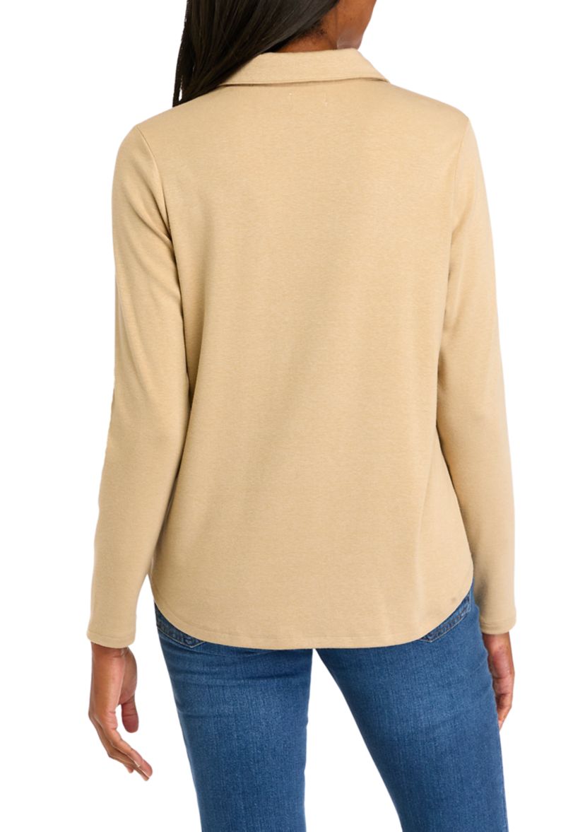 Womens Long Sleeve Knit Button Down Shirt
