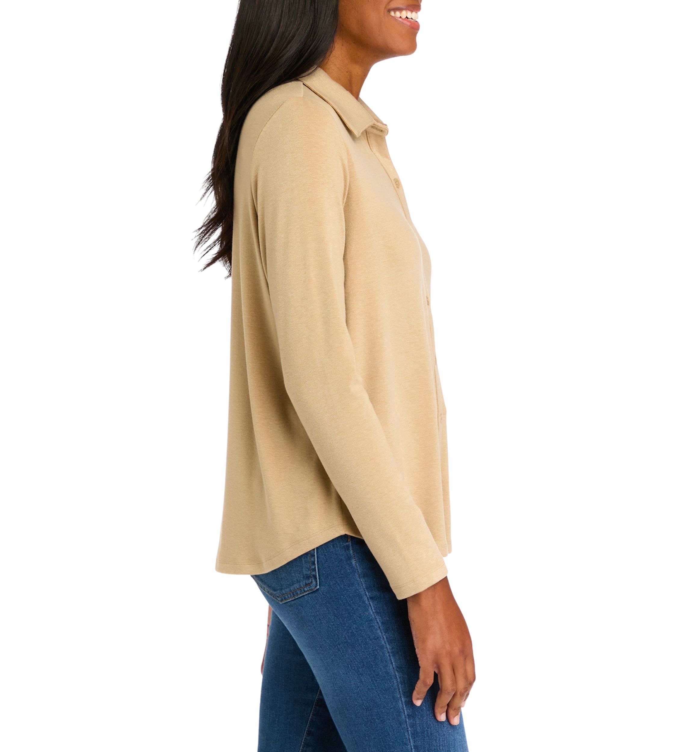 Womens Long Sleeve Knit Button Down Shirt