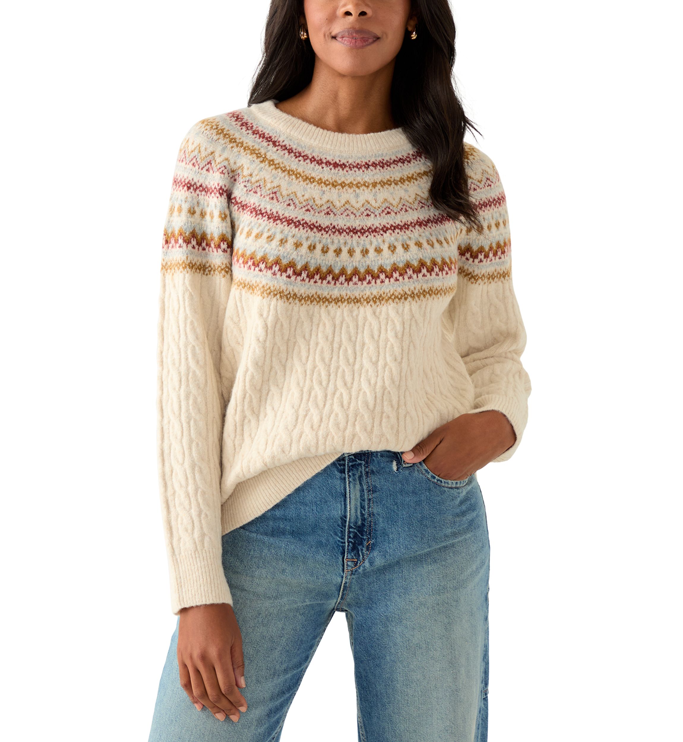 Womens Fairisle Cable Mix Crew Sweater