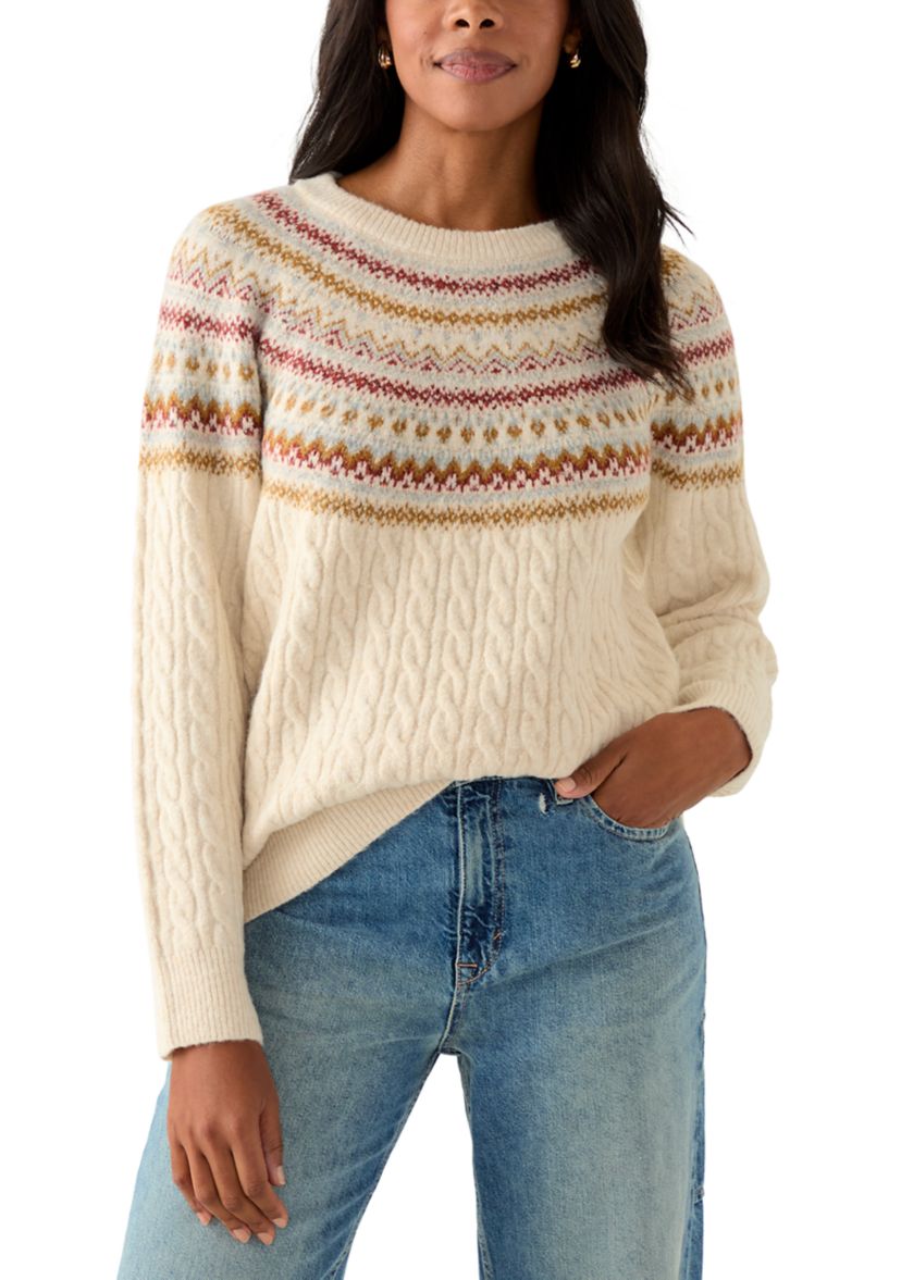 Womens Fairisle Cable Mix Crew Sweater