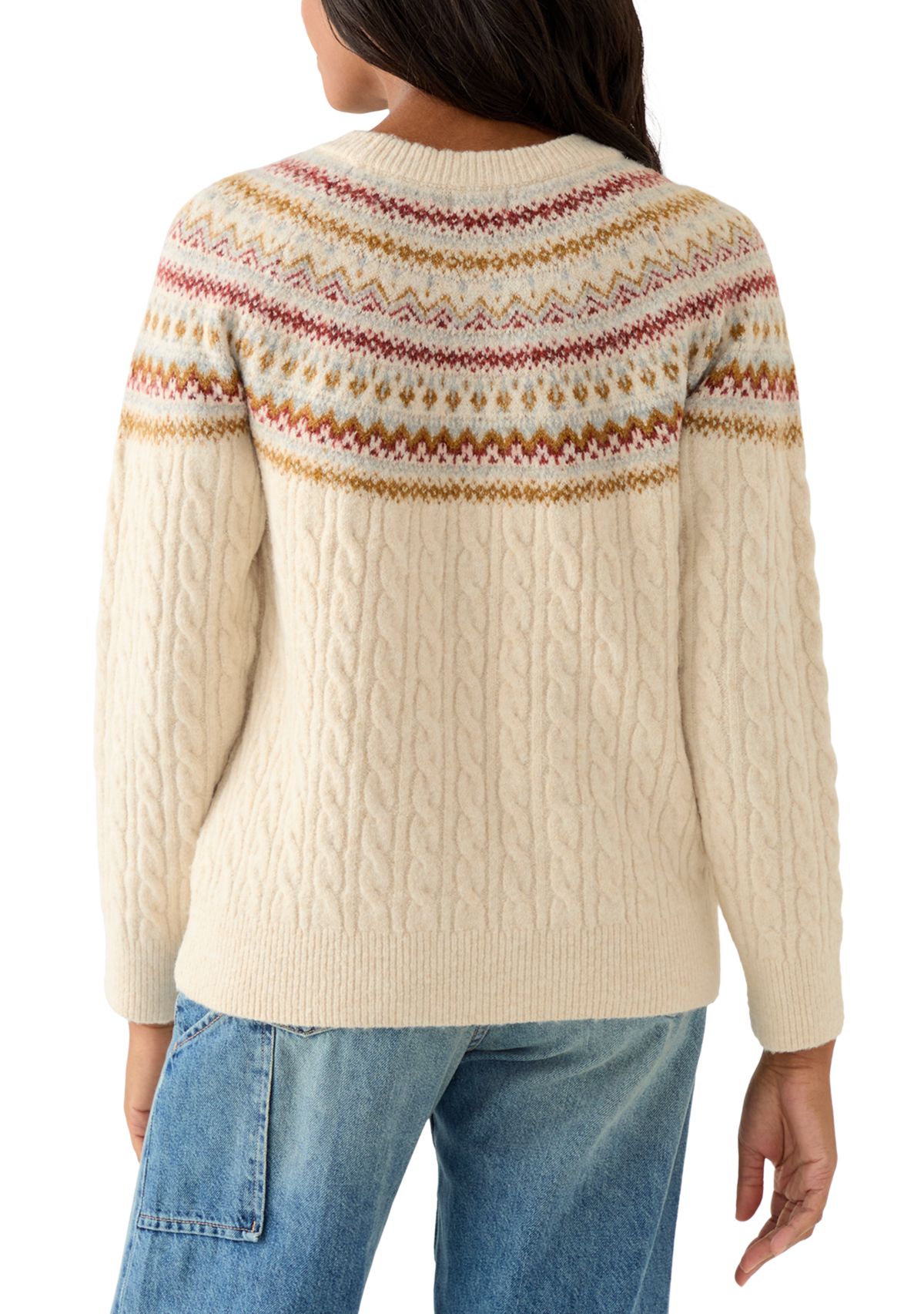 Womens Fairisle Cable Mix Crew Sweater