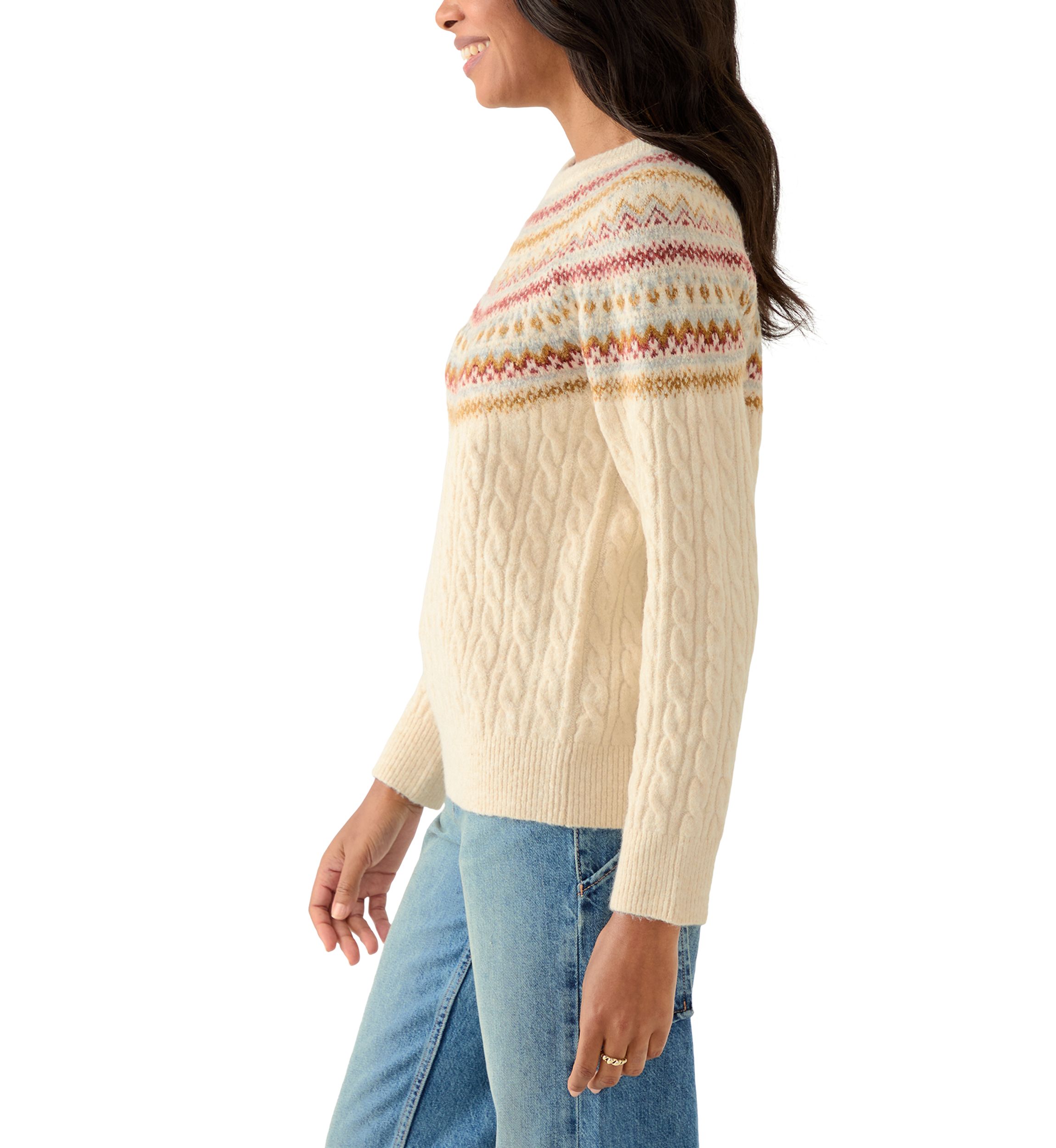 Womens Fairisle Cable Mix Crew Sweater