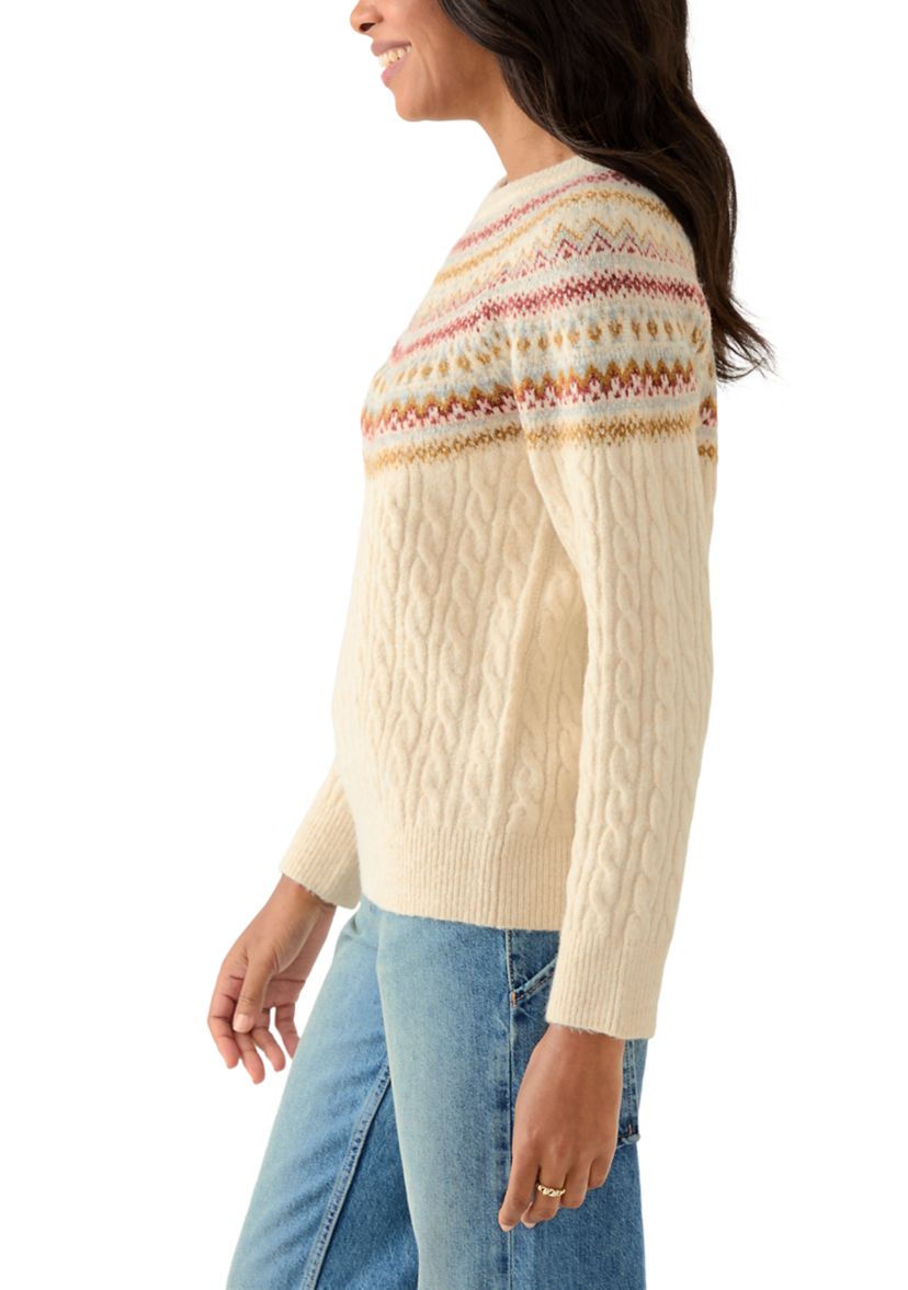 Womens Fairisle Cable Mix Crew Sweater