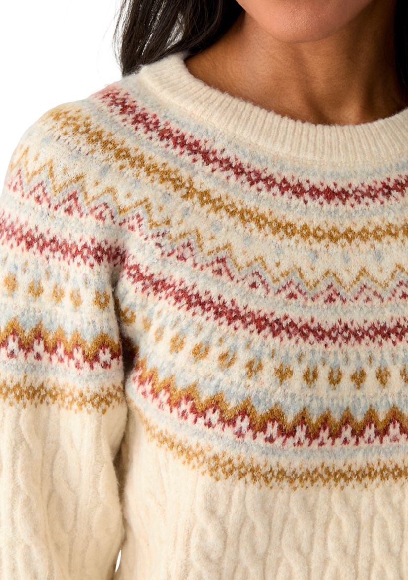 Womens Fairisle Cable Mix Crew Sweater