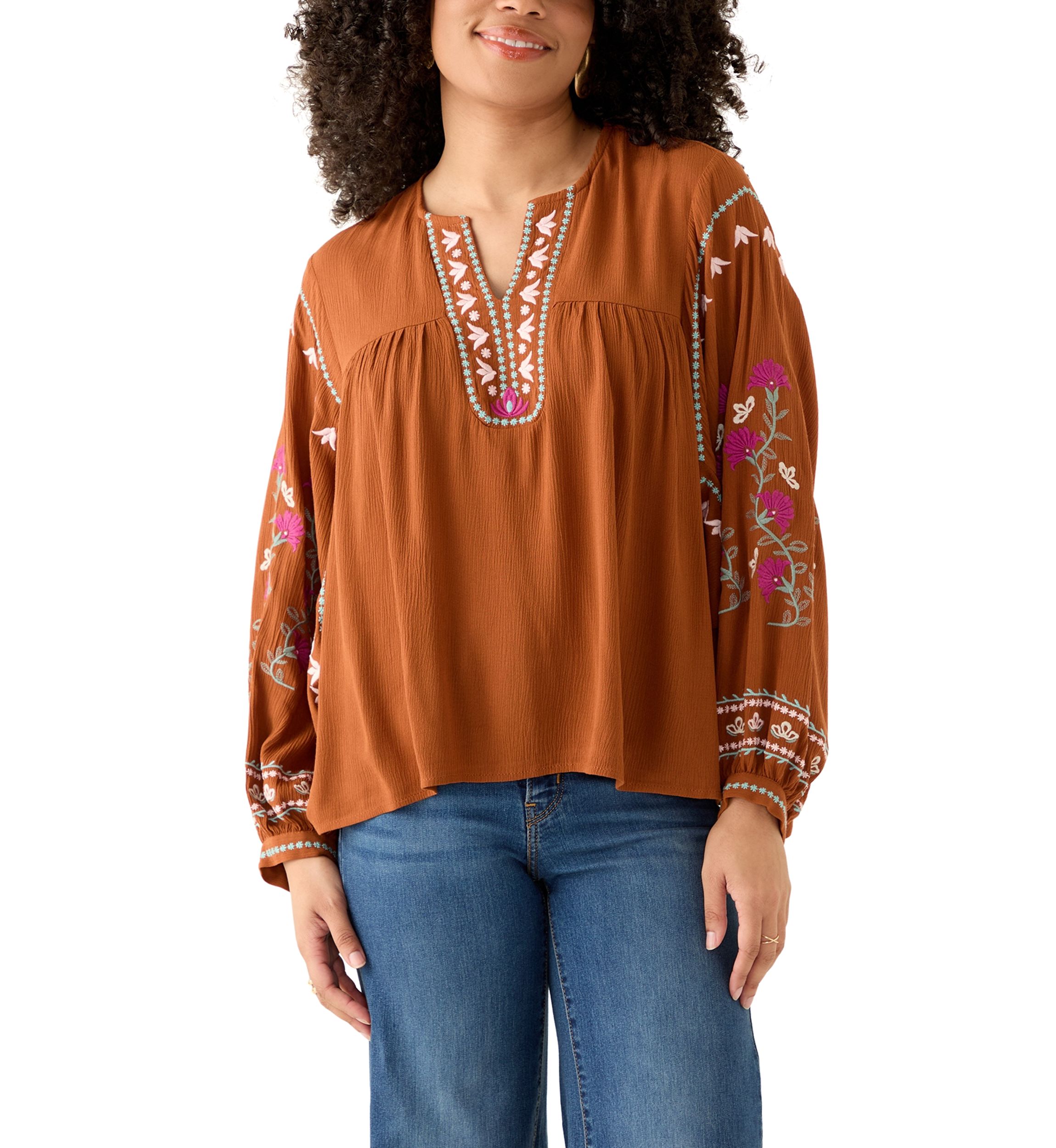 Womens Embroidered Batwing Sleeve Top