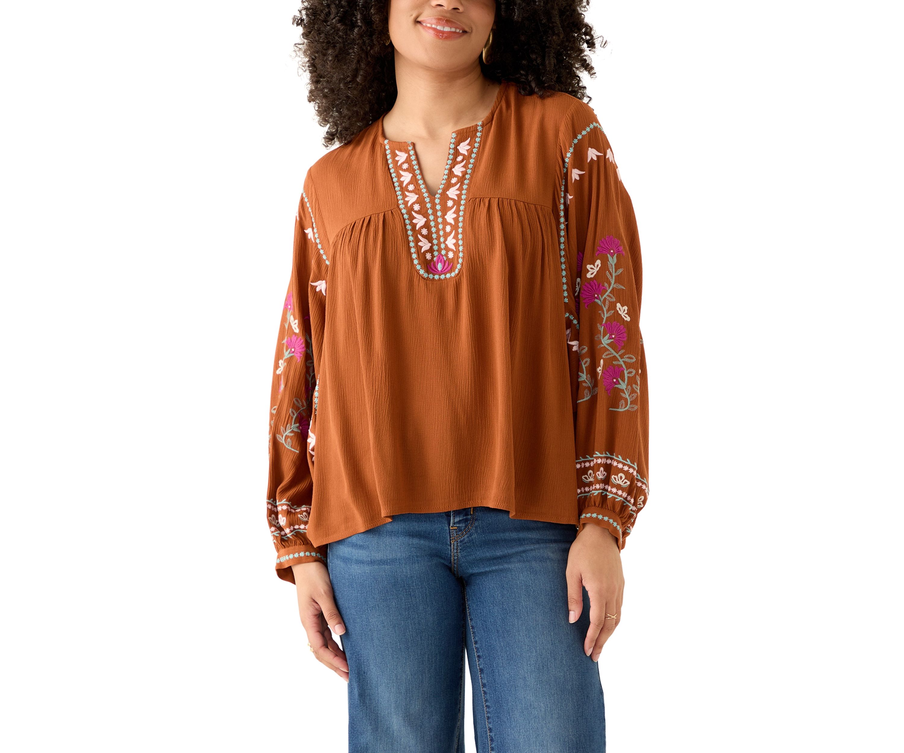 Womens Embroidered Batwing Sleeve Top