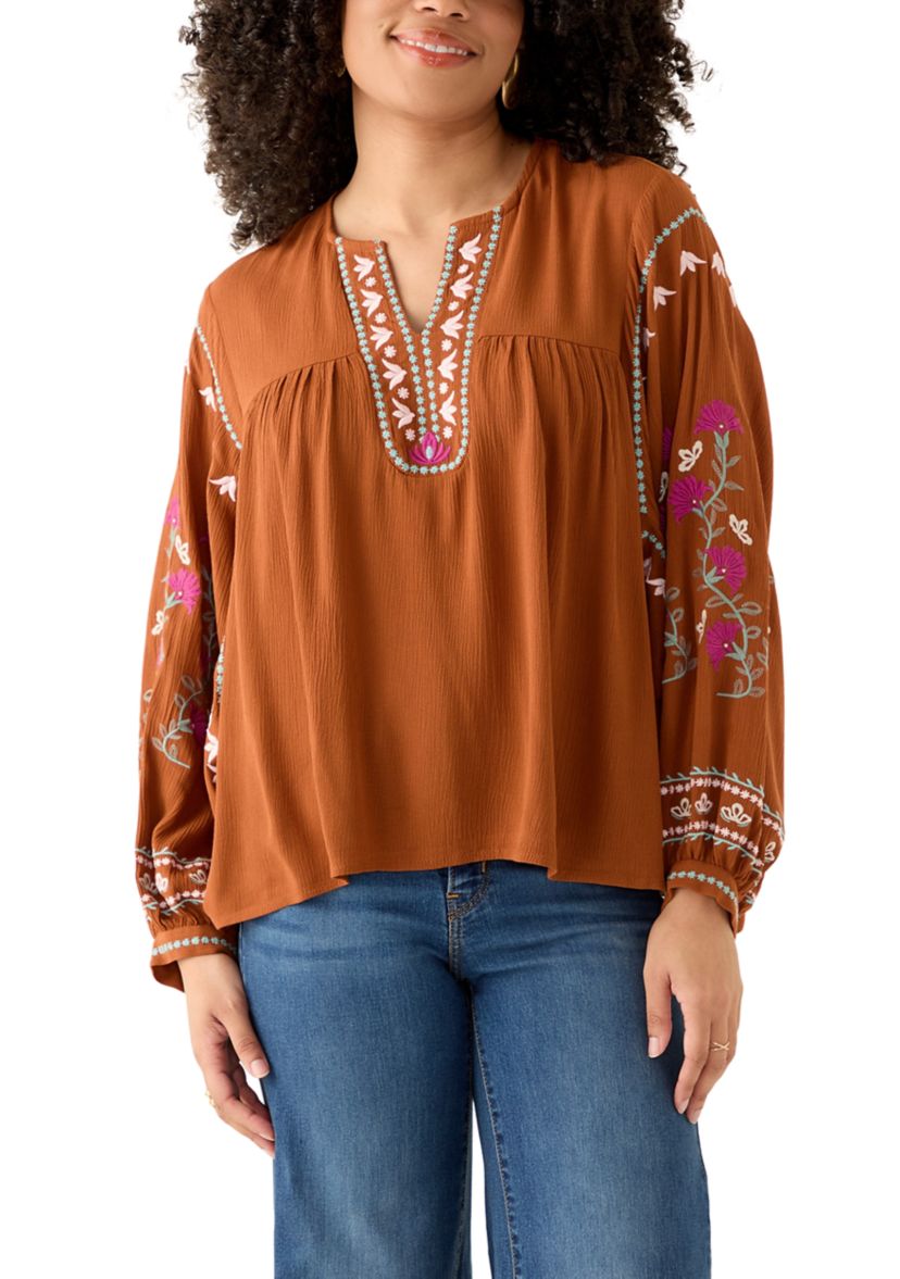 Womens Embroidered Batwing Sleeve Top