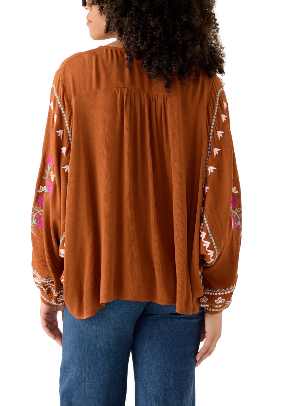 Womens Embroidered Batwing Sleeve Top