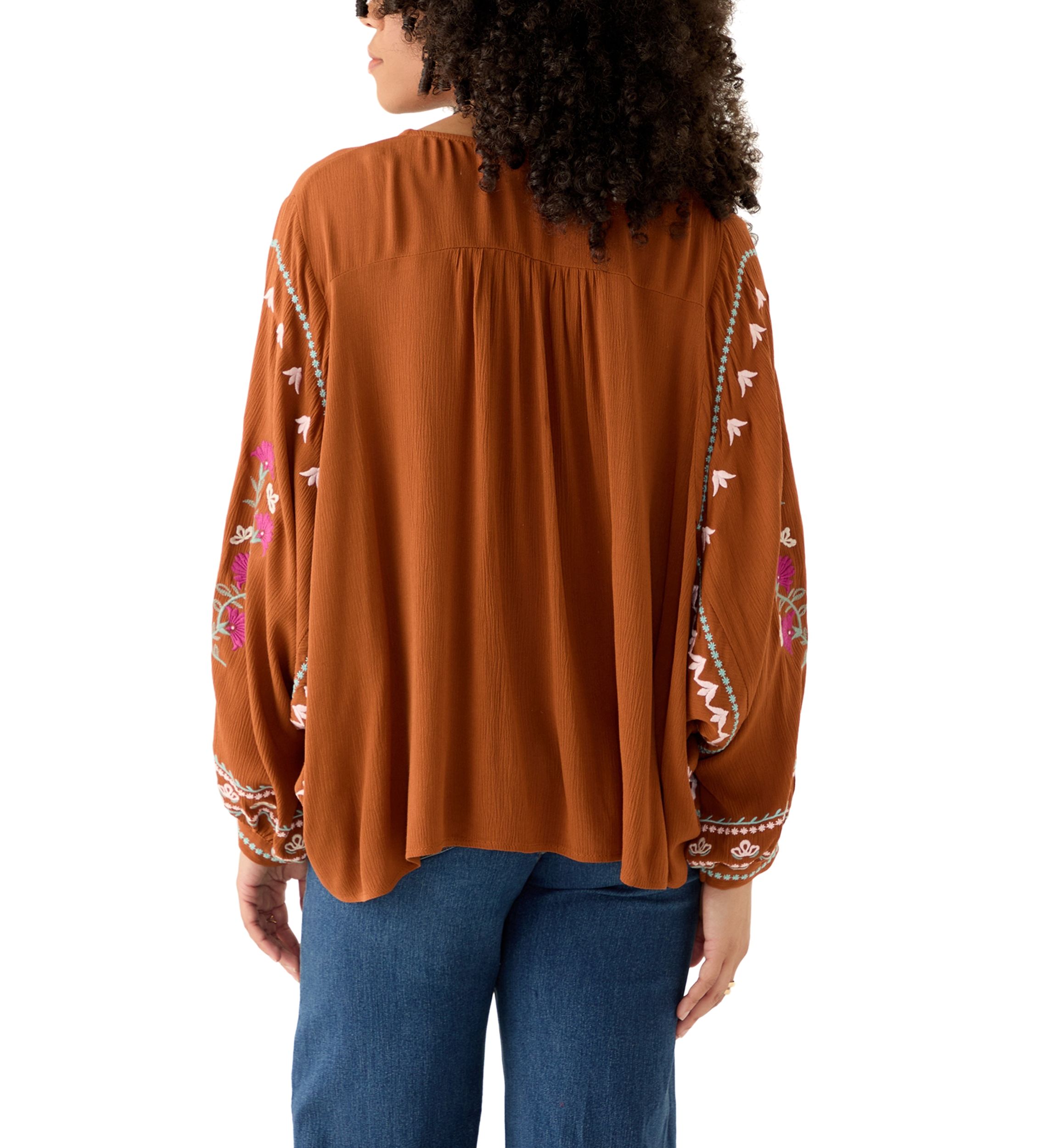 Womens Embroidered Batwing Sleeve Top