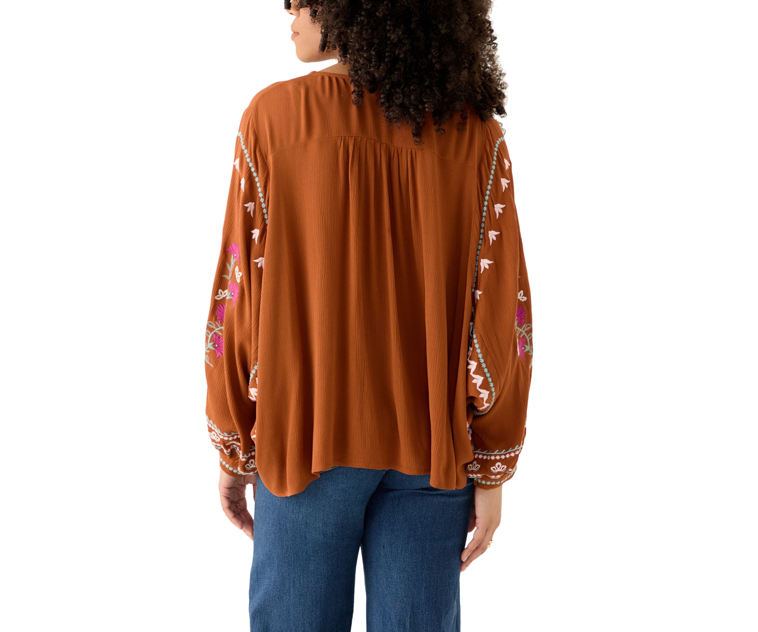 Womens Embroidered Batwing Sleeve Top