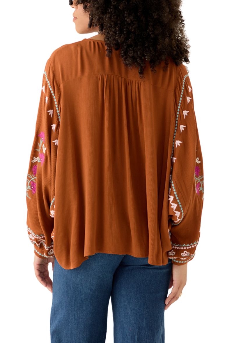 Womens Embroidered Batwing Sleeve Top