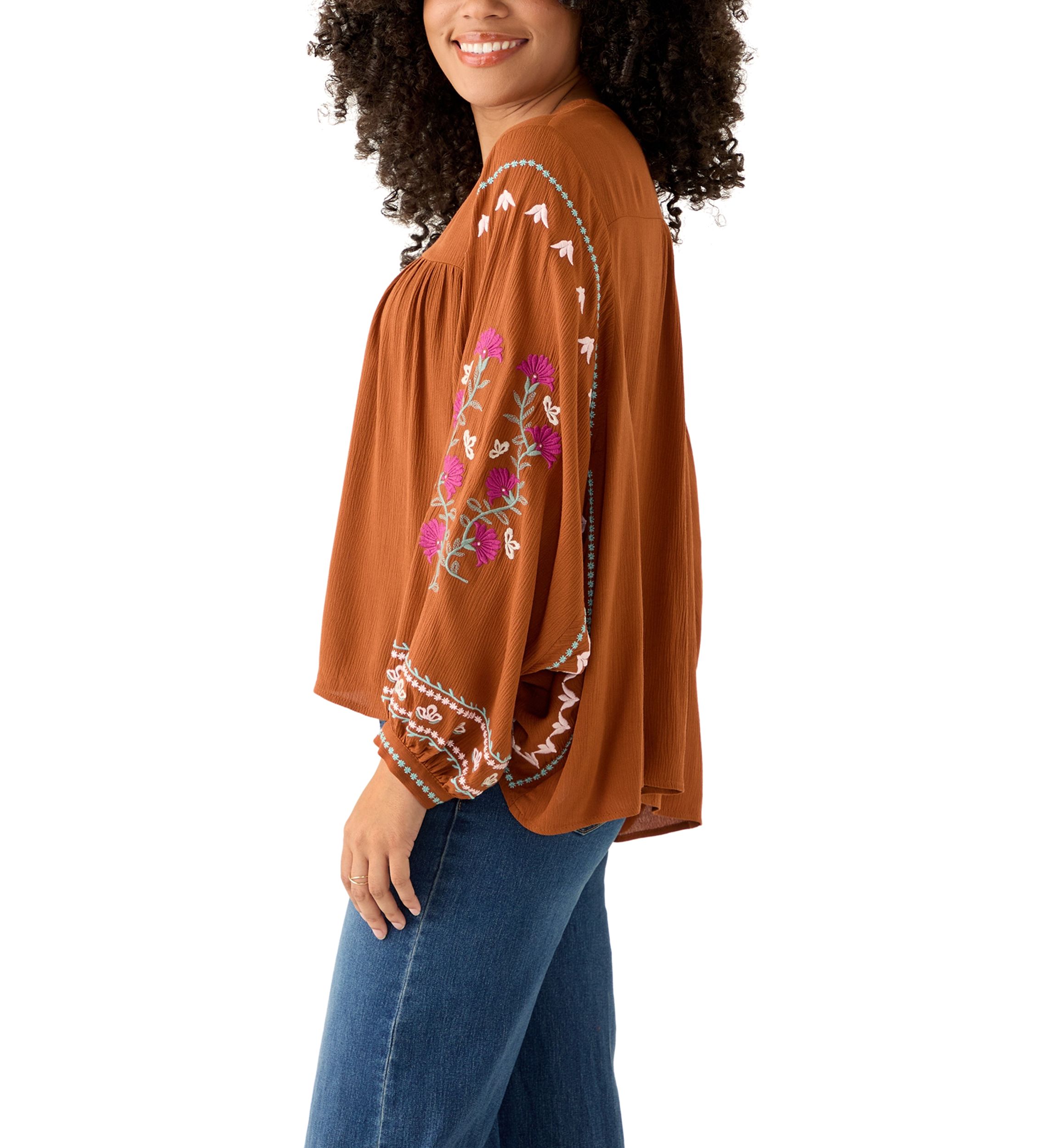 Womens Embroidered Batwing Sleeve Top