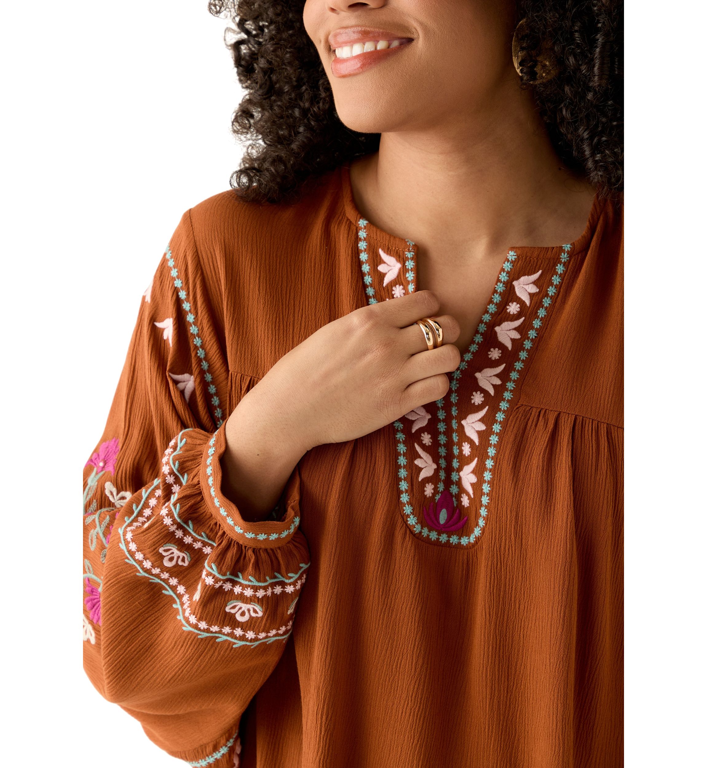 Womens Embroidered Batwing Sleeve Top
