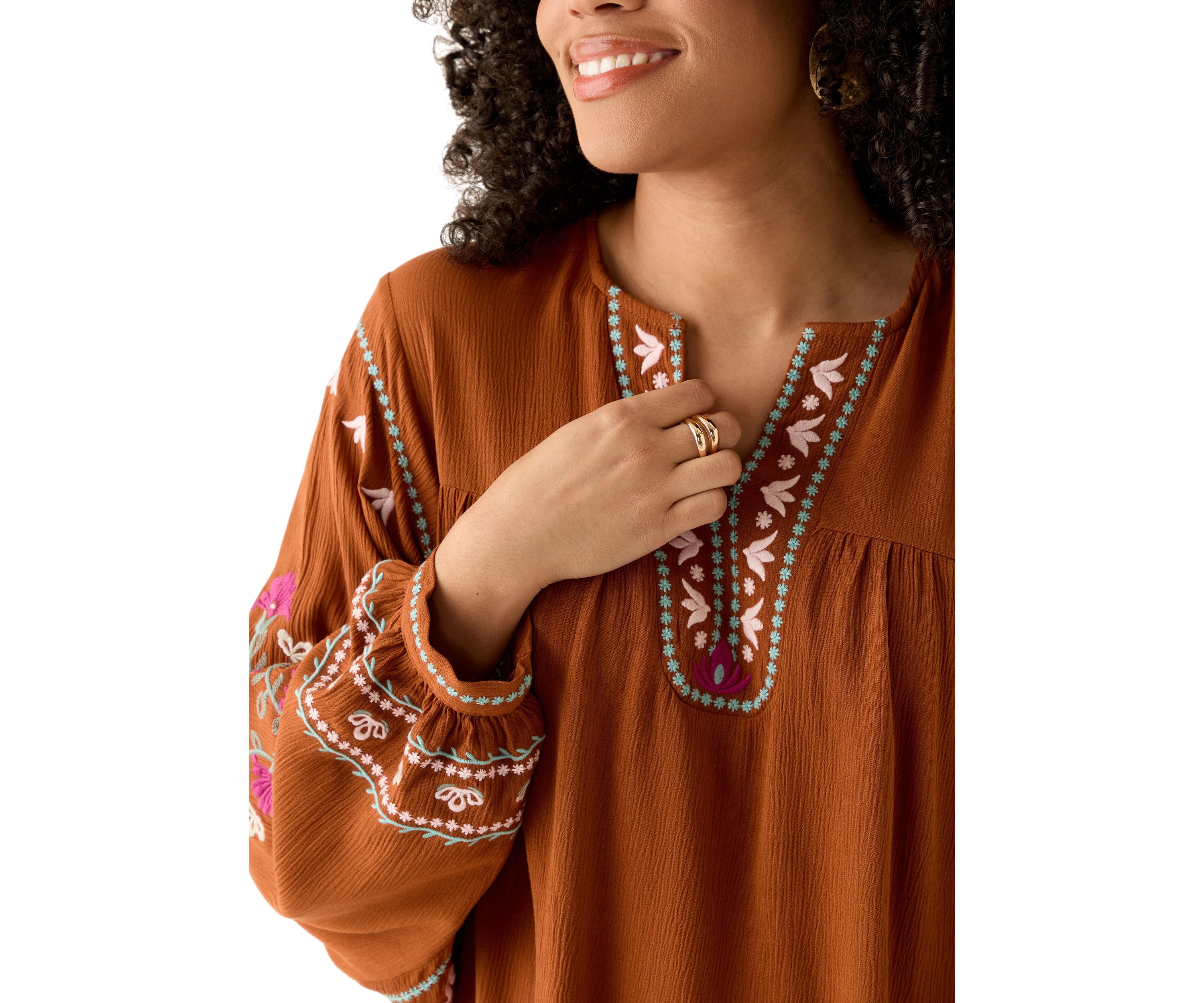 Womens Embroidered Batwing Sleeve Top