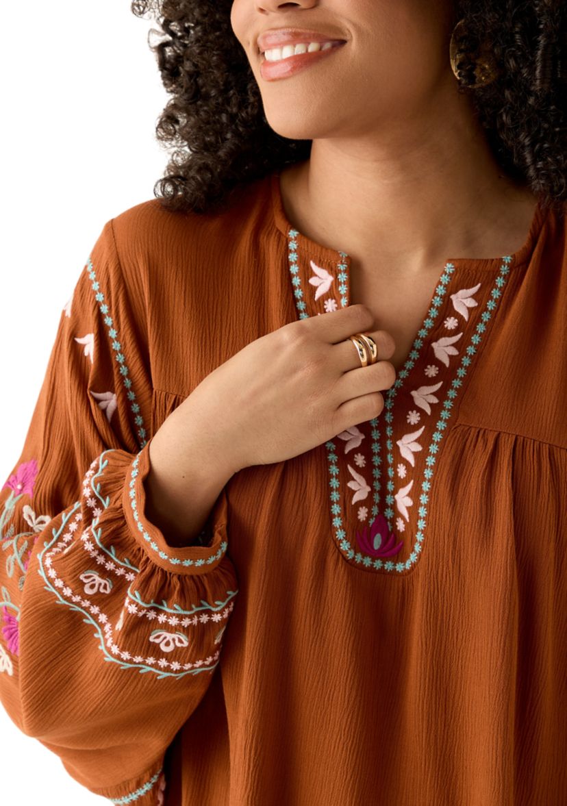 Womens Embroidered Batwing Sleeve Top