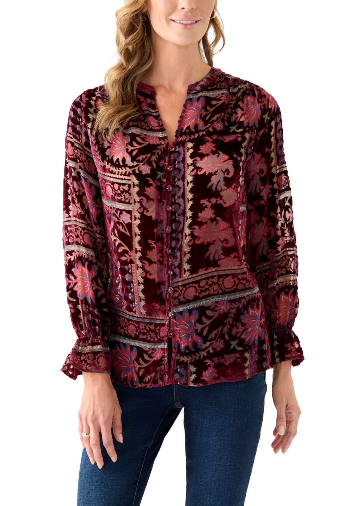 Womens Burnout Velvet Long Sleeve Shirt