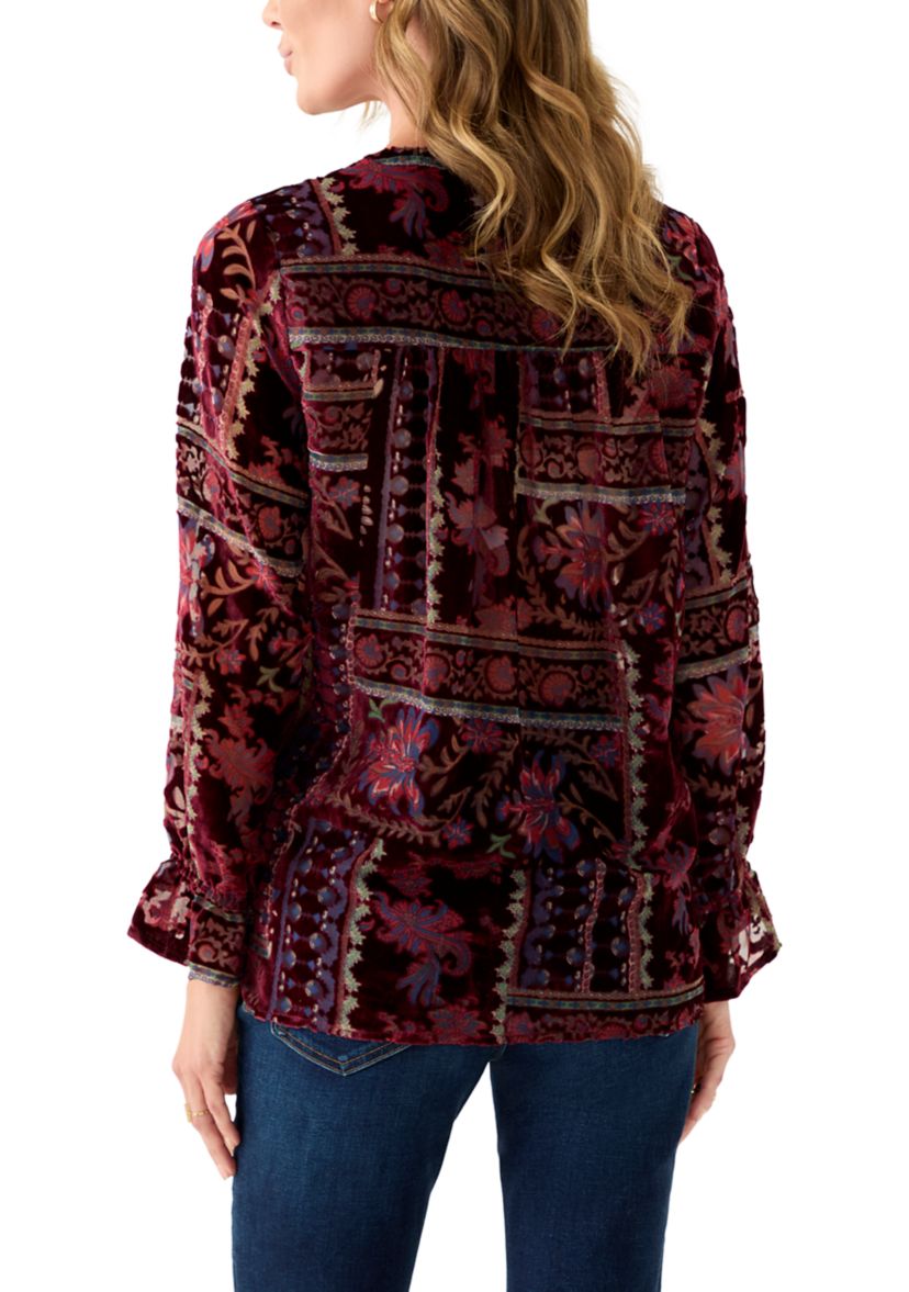 Womens Burnout Velvet Long Sleeve Shirt