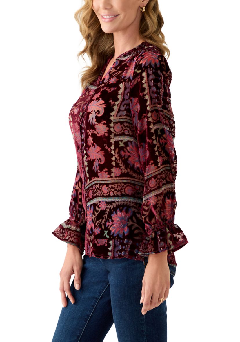 Womens Burnout Velvet Long Sleeve Shirt