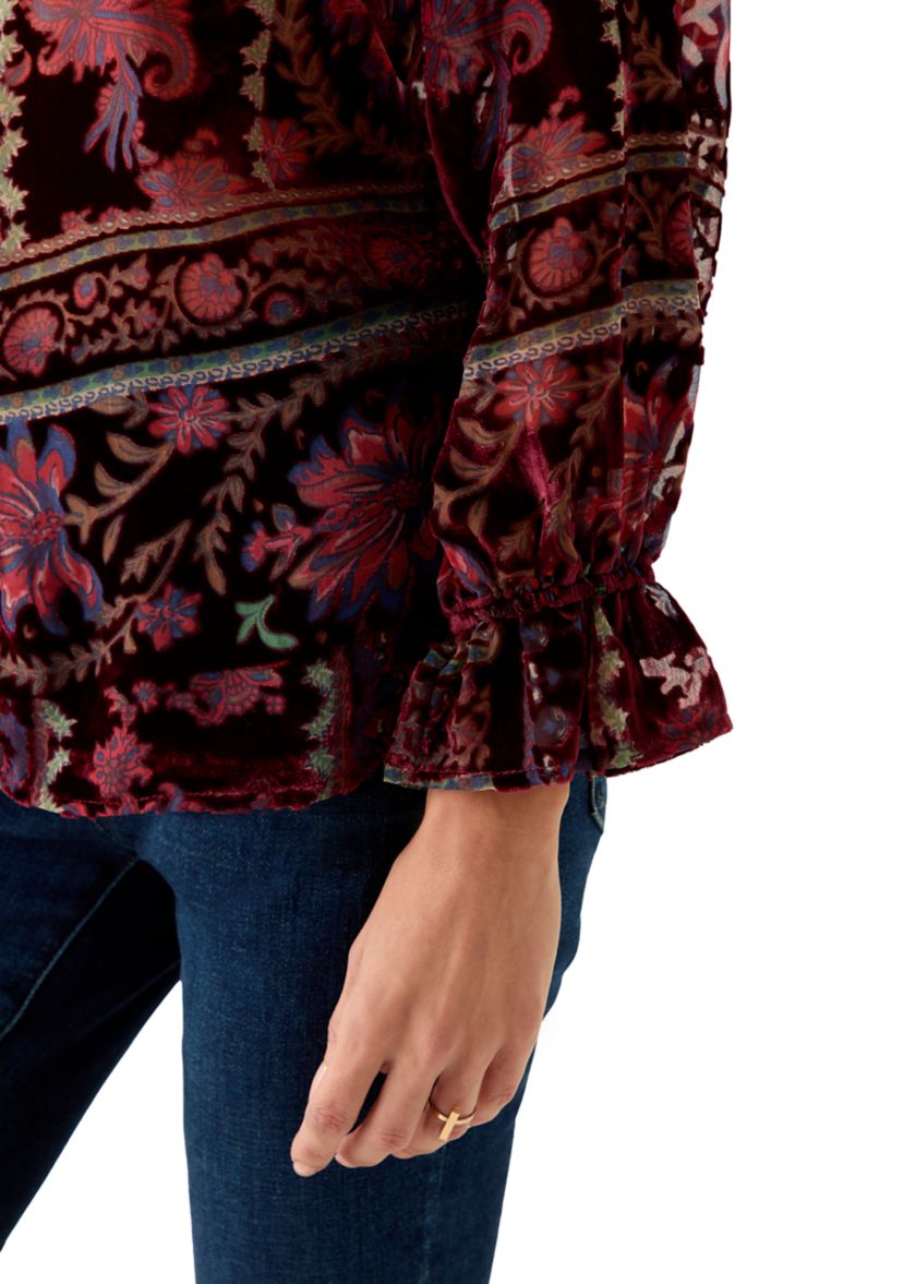 Womens Burnout Velvet Long Sleeve Shirt