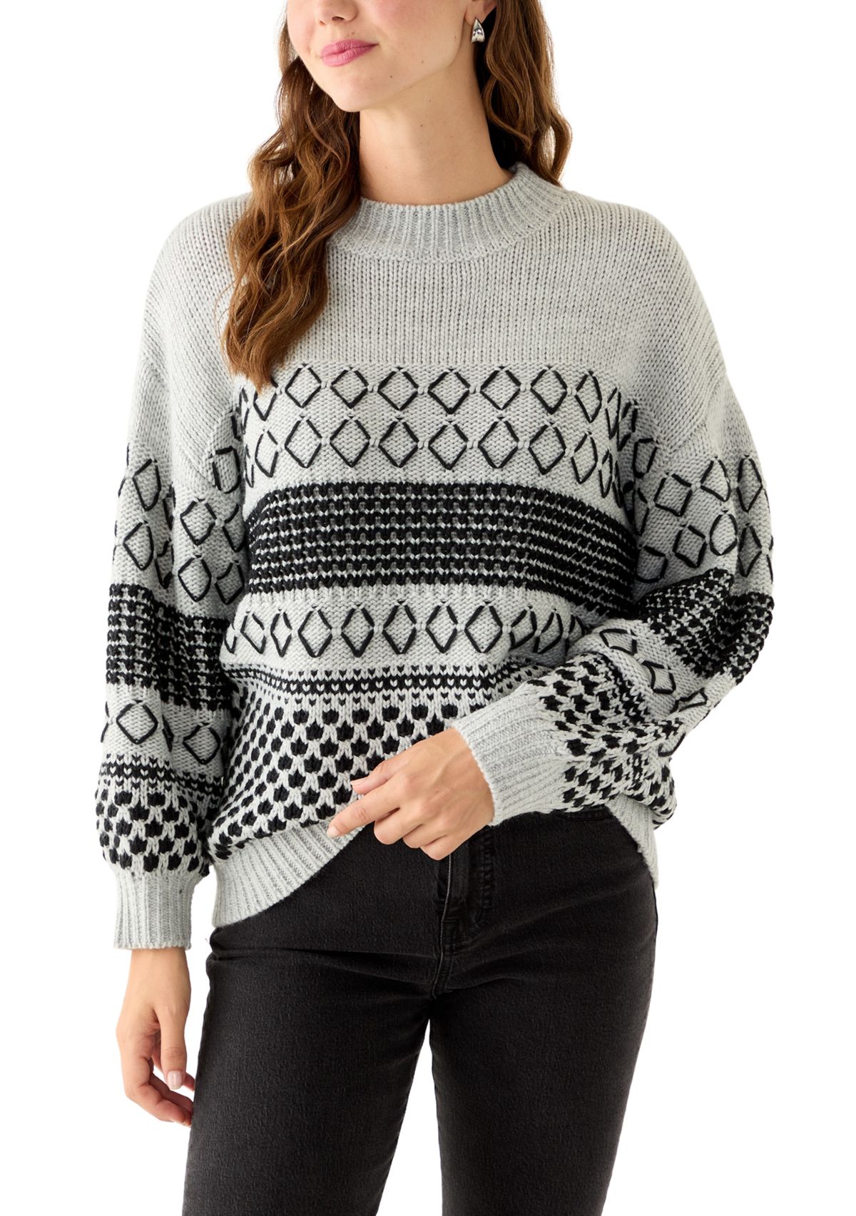 Womens Placed Mixed Stitch Sweater 