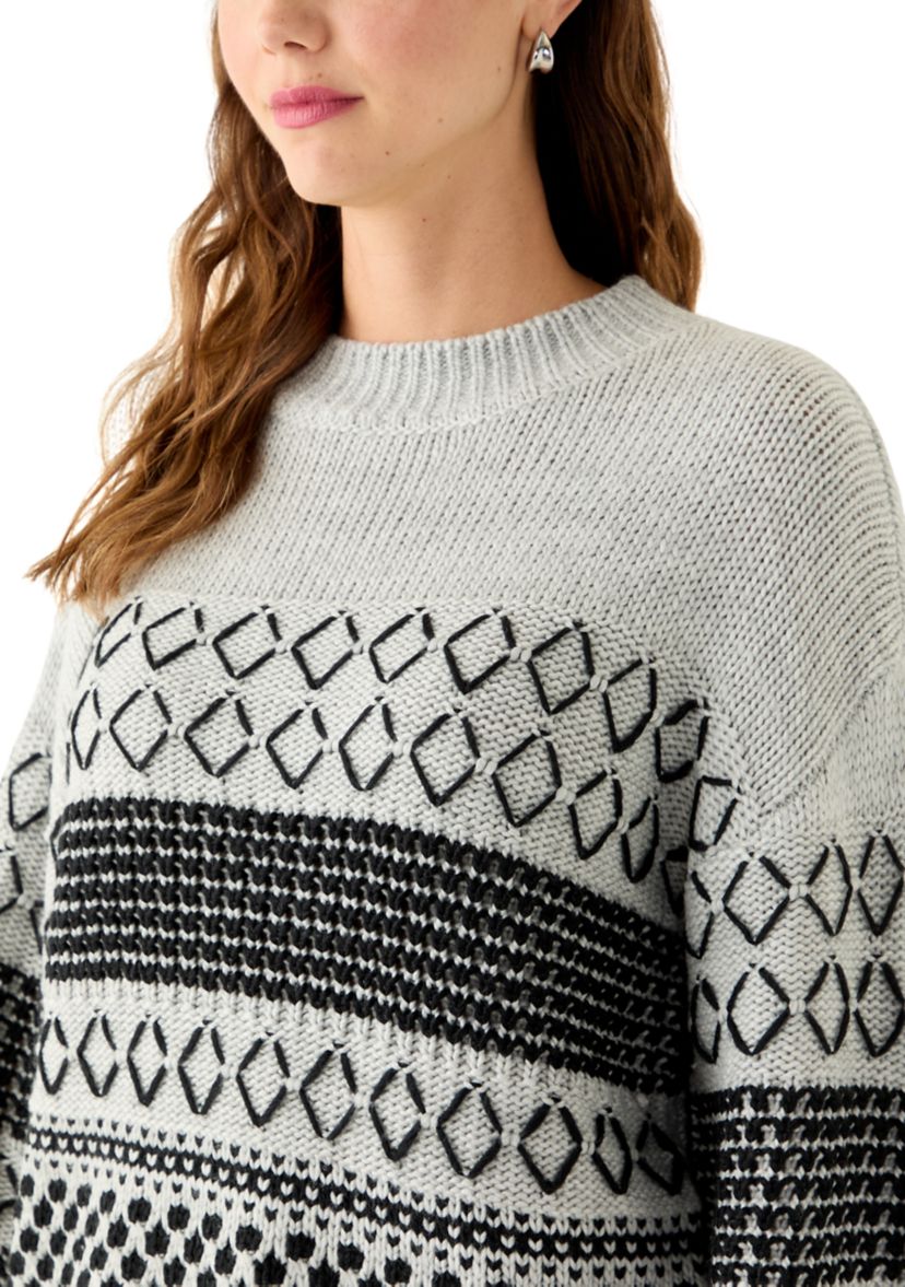 Womens Placed Mixed Stitch Sweater 