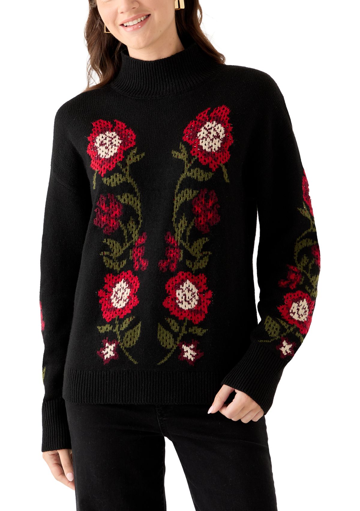 Womens Floral Intersia Sweater 